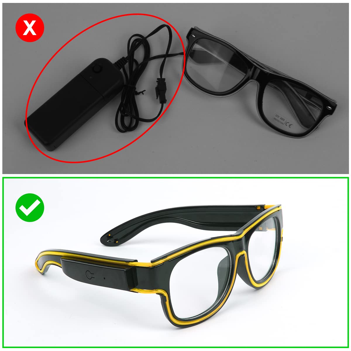 Wireless LED Light Up Glasses - 3 Lighting Modes, Glow in The Dark Party Glasses for DJ, EDM, Halloween, Christmas - Perfect for Nightclubs, Raves, Concerts & Festivals