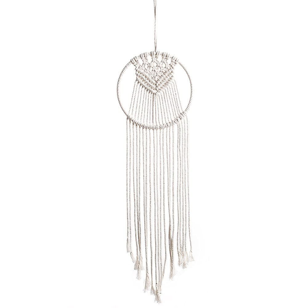 MAVL Boho Round Tassel Wall Hanging - Handmade Cotton Woven Tapestry for Bedroom, Living Room & Bathroom Decor - 18 x 75 cm Beige Home Decoration - Perfect for Bohemian Style, Dorm Rooms & Cozy Spaces