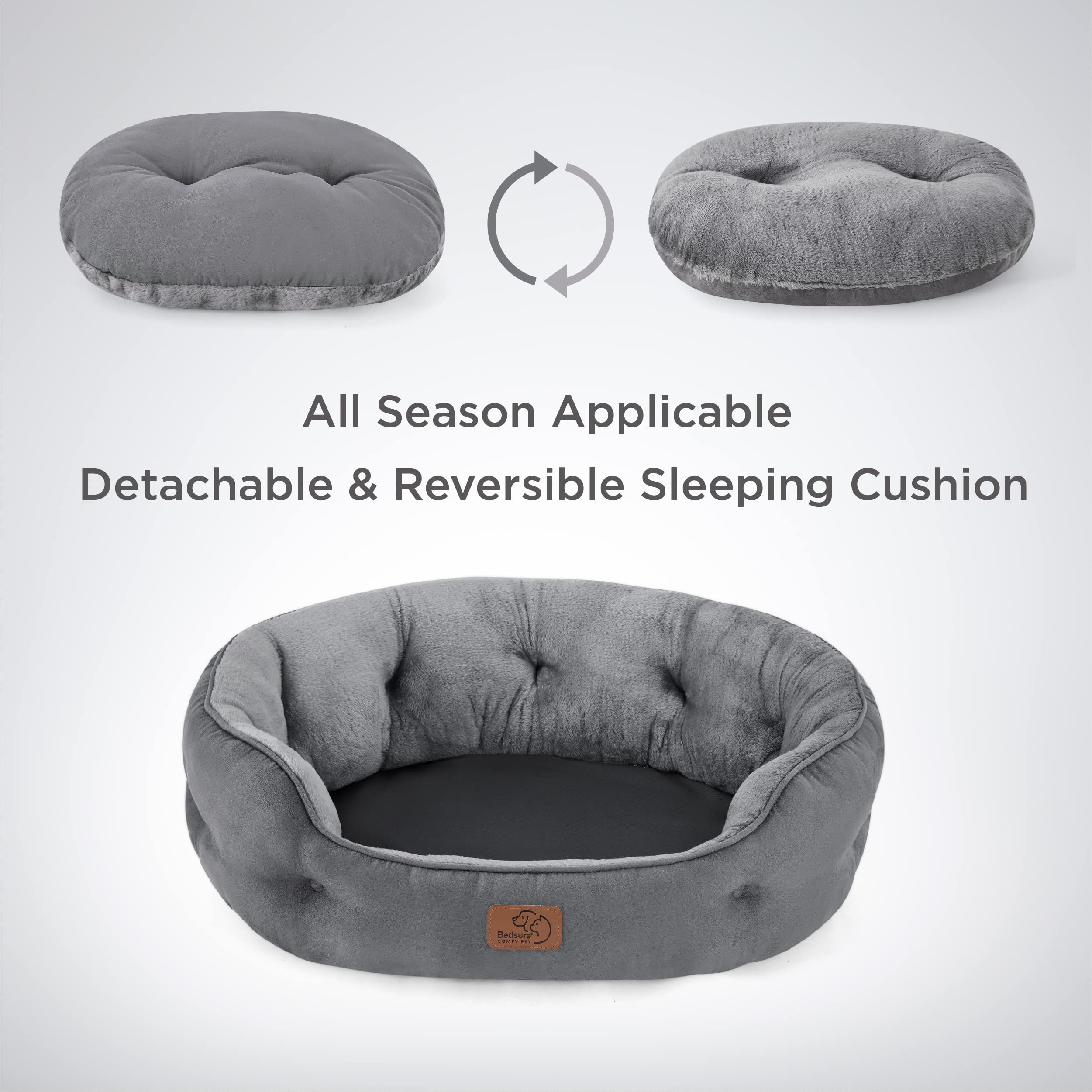Bedsure Washable Round Pet Bed for Small Dogs & Indoor Cats - Non-Slip Bottom, 25 Inch Grey Dog Bed & Cat Bed - Perfect for Puppy, Kitten, Crate & Home Use
