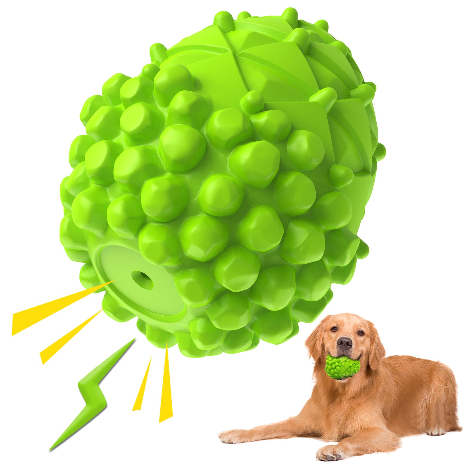 Durable Pinecone-Shaped Rubber Dog Chew Toys for Large Dogs - Squeaky Teeth Cleaning Toy Helps Reduce Plaque & Tartar - Tough, Tear-Resistant Green Chew Toy for Aggressive Chewers (Perfect for Indoor Play & Dental Health)