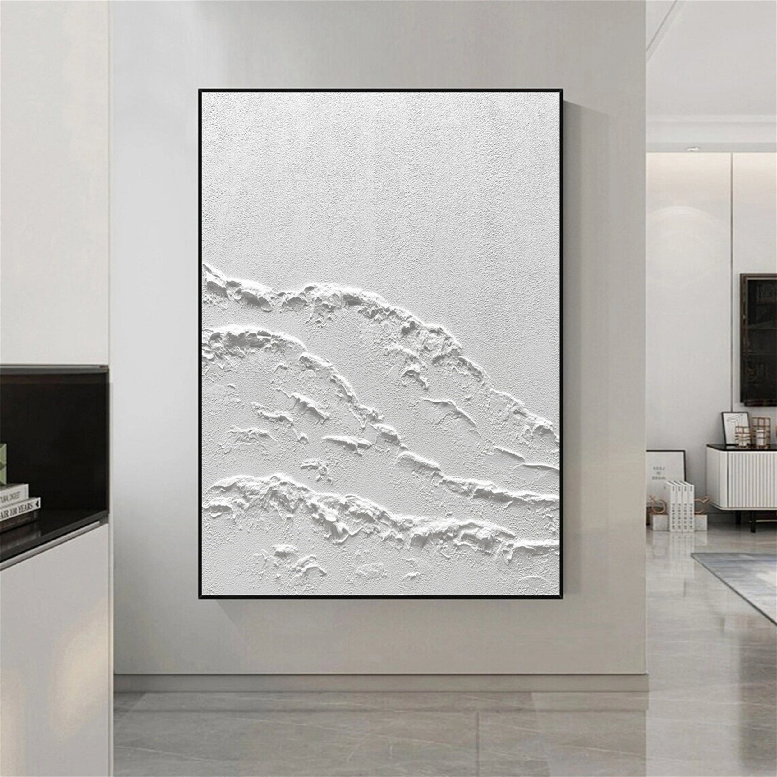 White Minimalist Textured Painting Canvas #MM101 - Abstract Wall Art for Modern Home & Office Decor