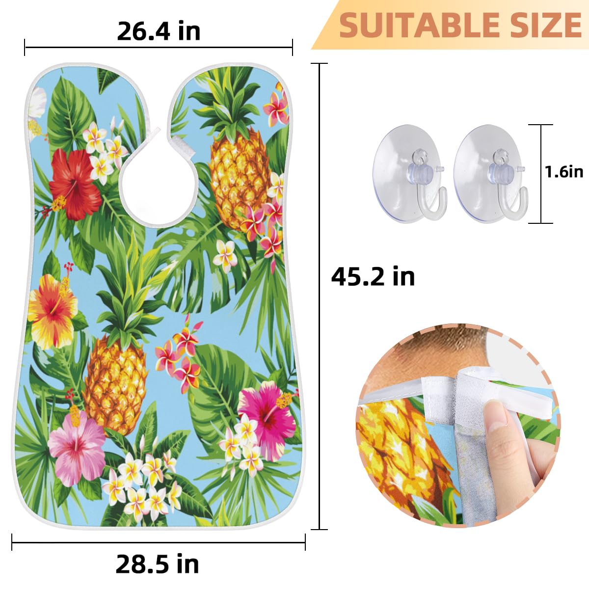 Non-Stick Beard Bib with Suction Cups - Tropical Pineapple Palm Leaves Design for Men's Shaving & Grooming | Perfect Birthday Gift for Husband & Dad | Use During Haircuts, Trims & Beard Care at Home