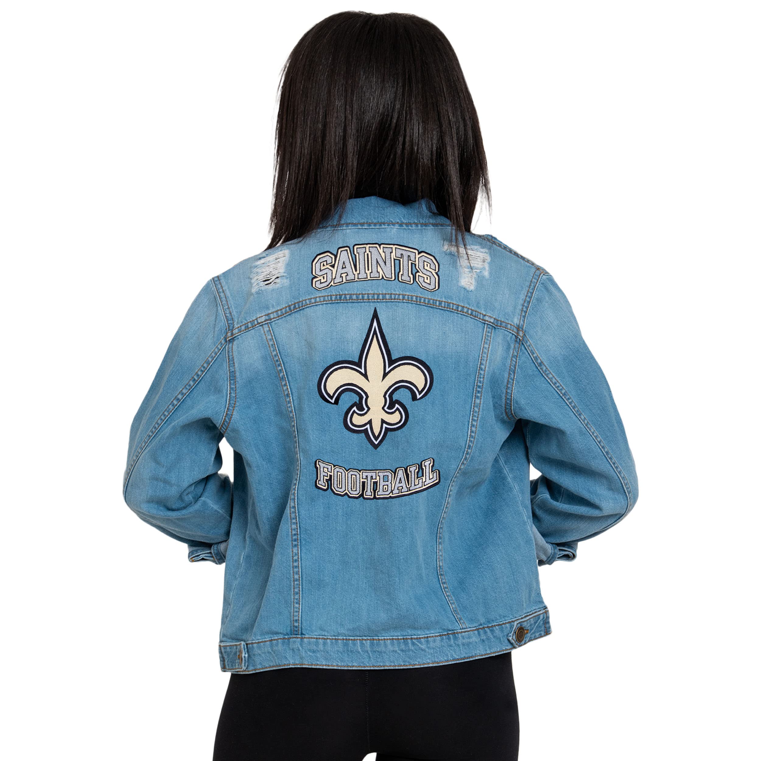 FOCO Women's NFL Team Logo Denim Jacket - Stylish Casual Outerwear for Football Fans, Game Day Outfits & Everyday Wear