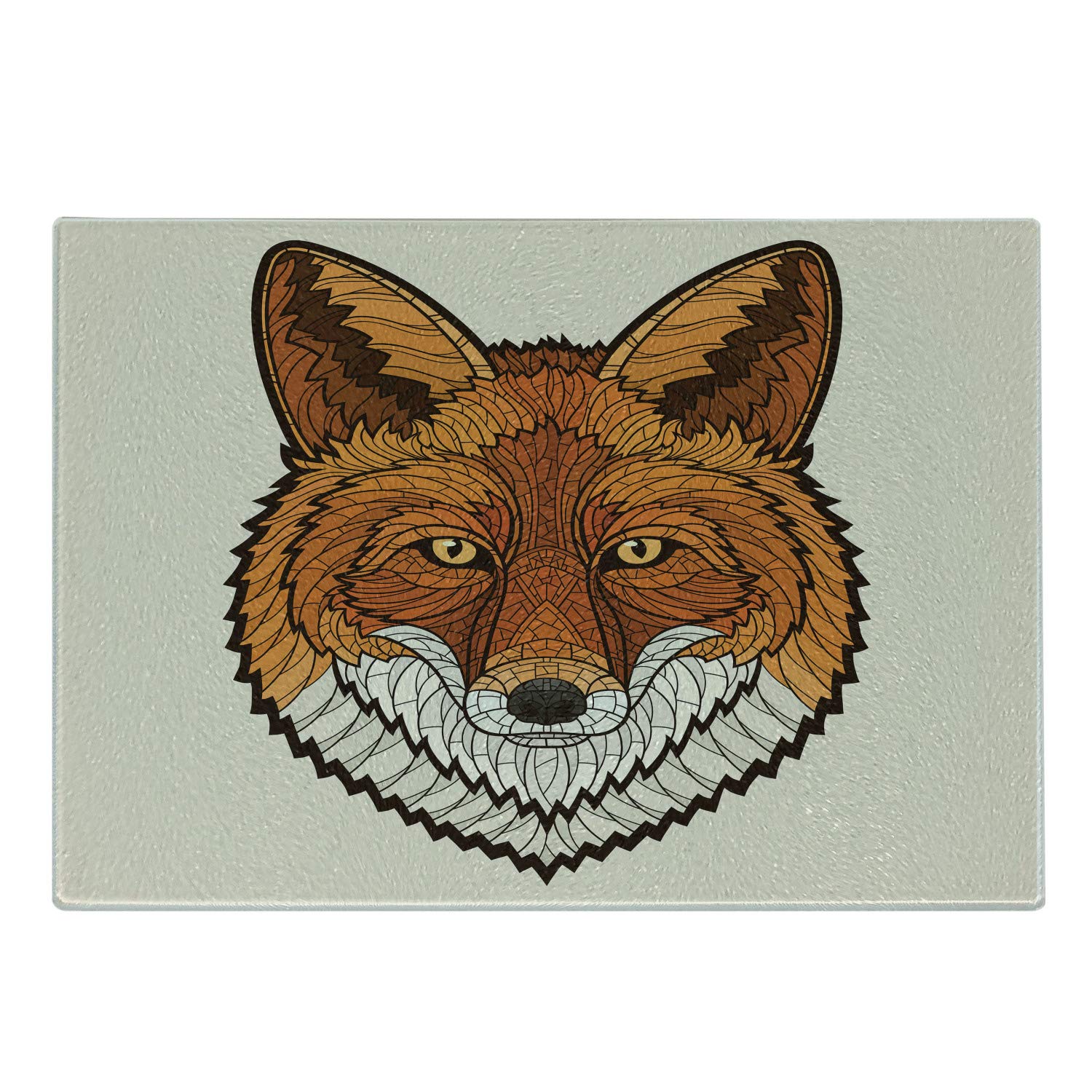 Ambesonne Fox Cutting Board - Wild Fox Portrait Mosaic Design, Tempered Glass Serving Board for Kitchen, Small Size (Orange, White, Black) - Perfect for Cheese, Charcuterie & Party Appetizers