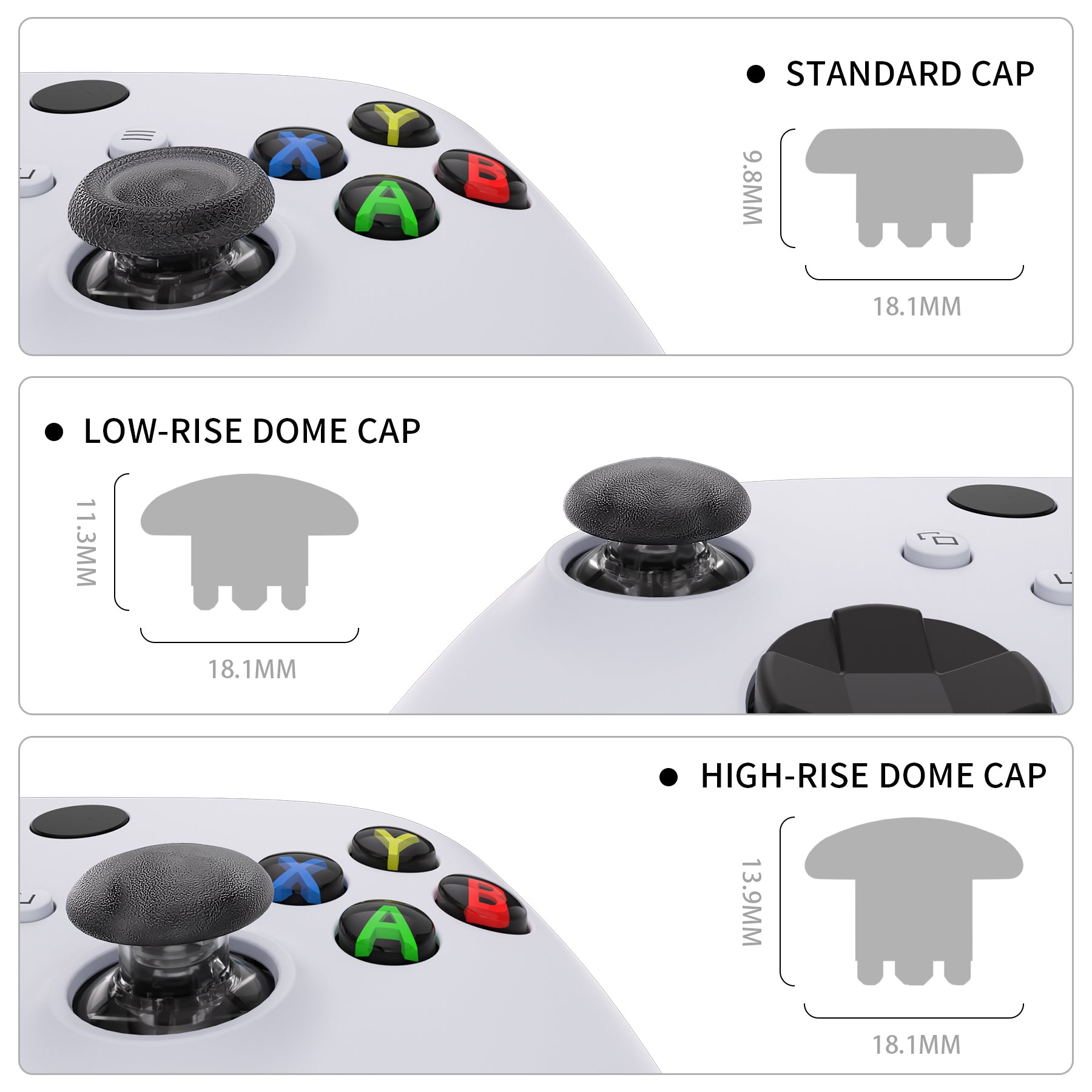 eXtremeRate EDGE Sticks Interchangeable Thumbsticks for Xbox Core Controller - Clear Black Swappable Analog Joystick for Xbox One S/X, Xbox Elite V1 & Nintendo Switch Pro Controller - Perfect for Gaming, FPS & Competitive Play (AGLX3M007)