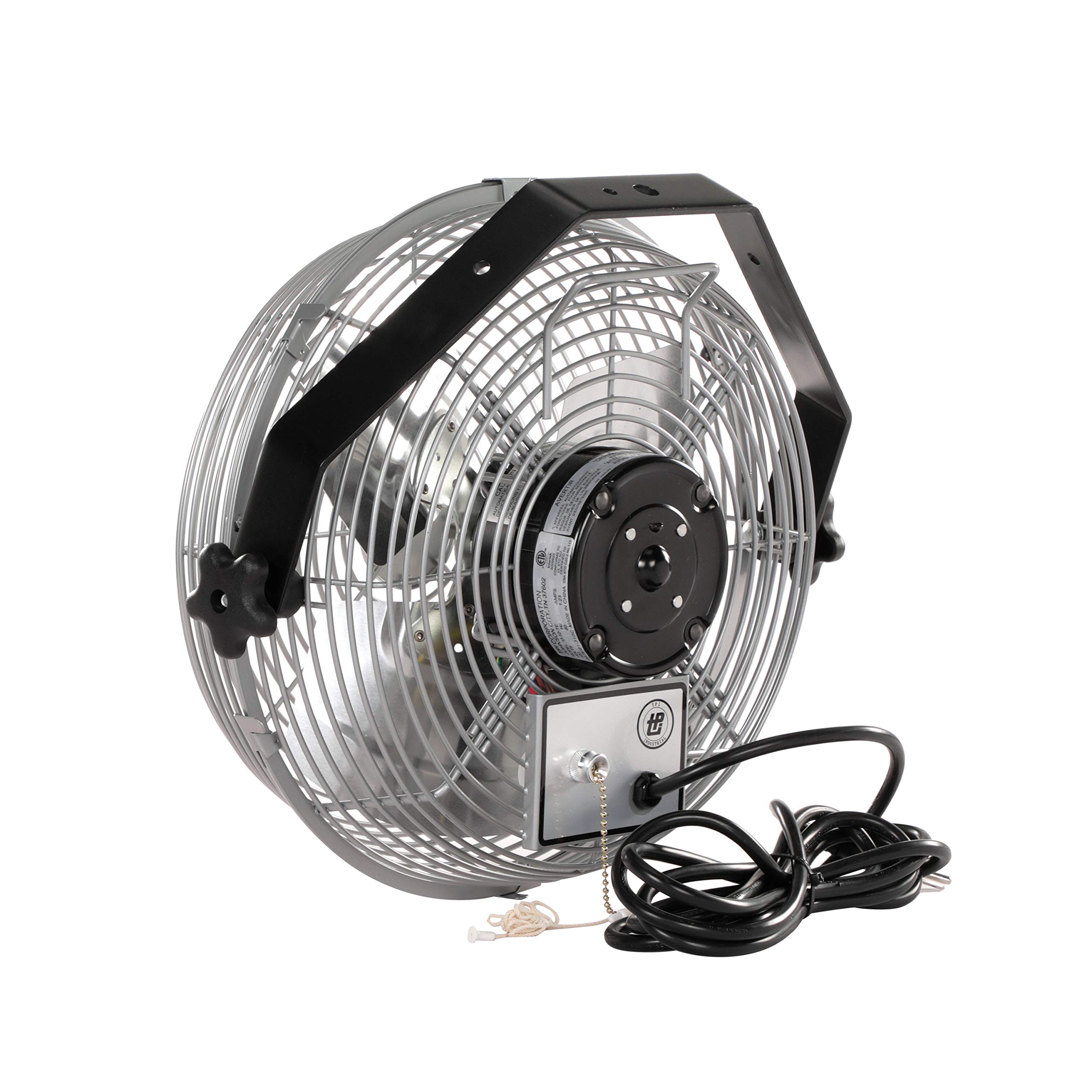 U12-TE Industrial Ceiling Fan - 12 Inch Wall Mount Commercial Fan with 3 Speed Settings, 120V Single Phase Motor - Durable Metal Hanging Fan for Workstations, Warehouses & Factories (Gray)