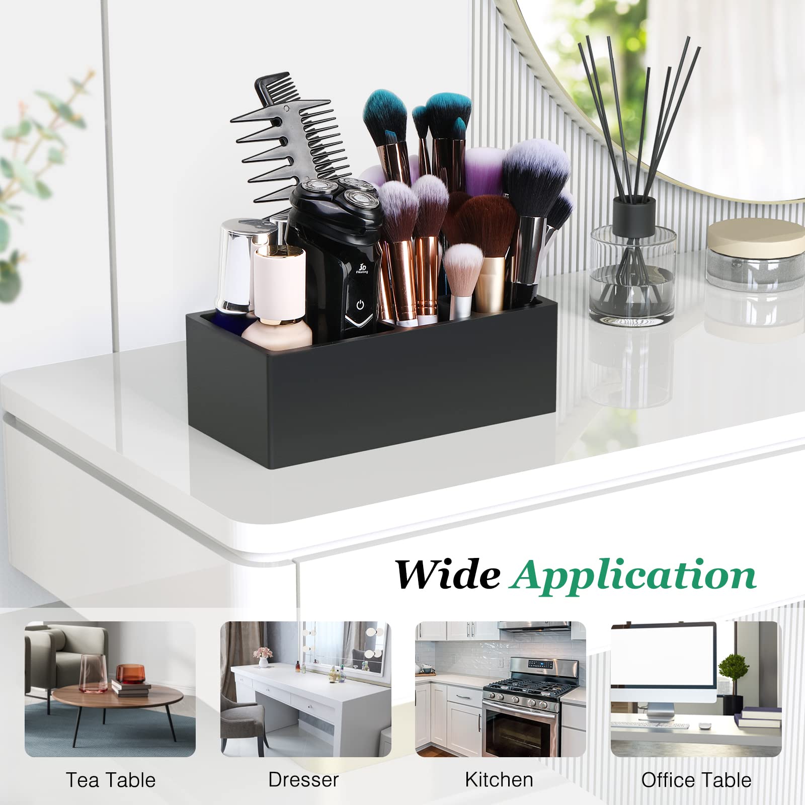 Luxspire 5-Slot Toothbrush Holder with Razor Storage & Toothpaste Stand - Resin Bathroom Organizer for Vanity Counter, Sink, and Dental Accessories - Black | Perfect for Small Bathrooms, Apartment Decor, and Travel Essentials Organization