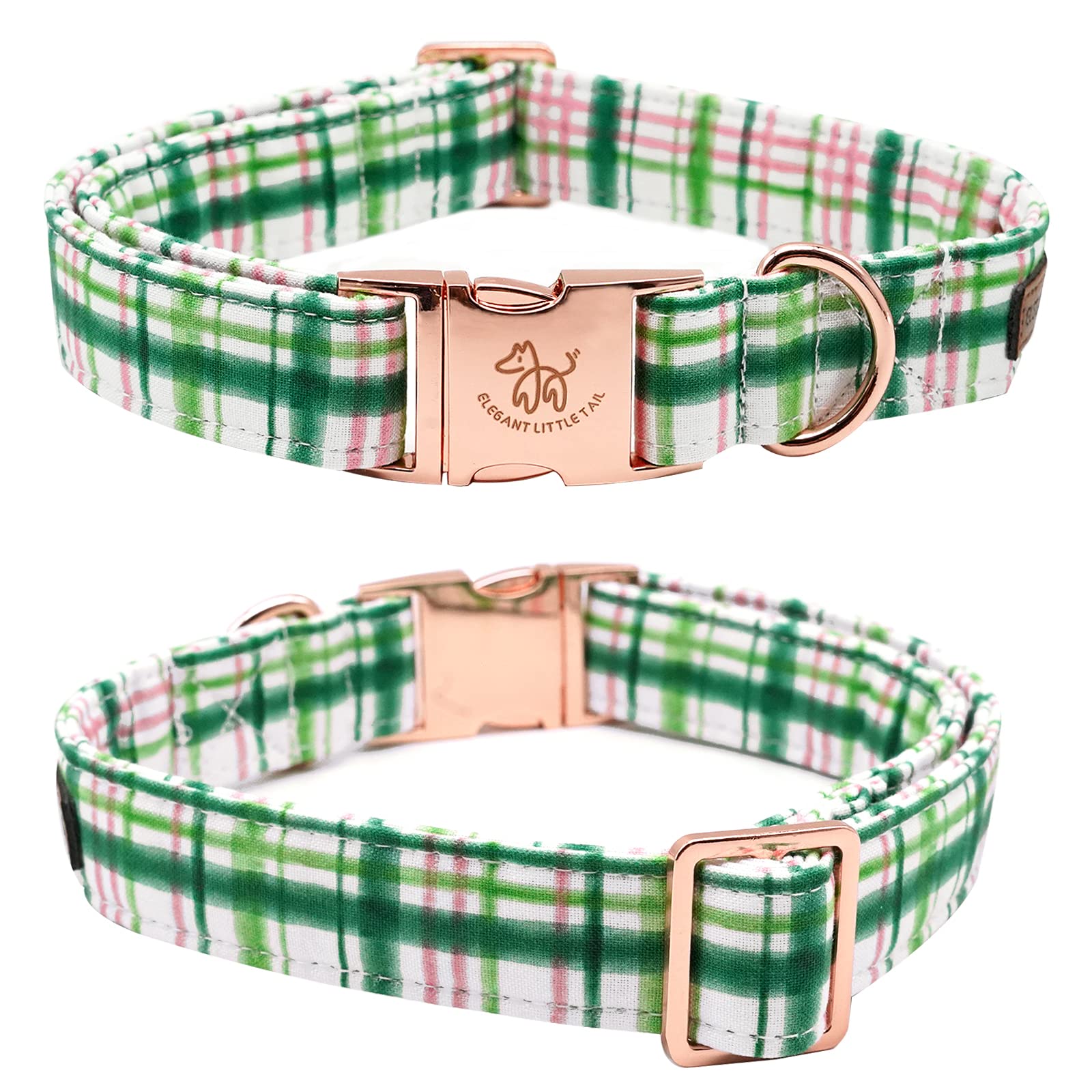 Elegant Bow Dog Collar with Adjustable Pink & Green Plaid Design - Cute Pet Collar for Small, Medium & Large Dogs | Perfect for Daily Walks, Pet Photos & Special Occasions