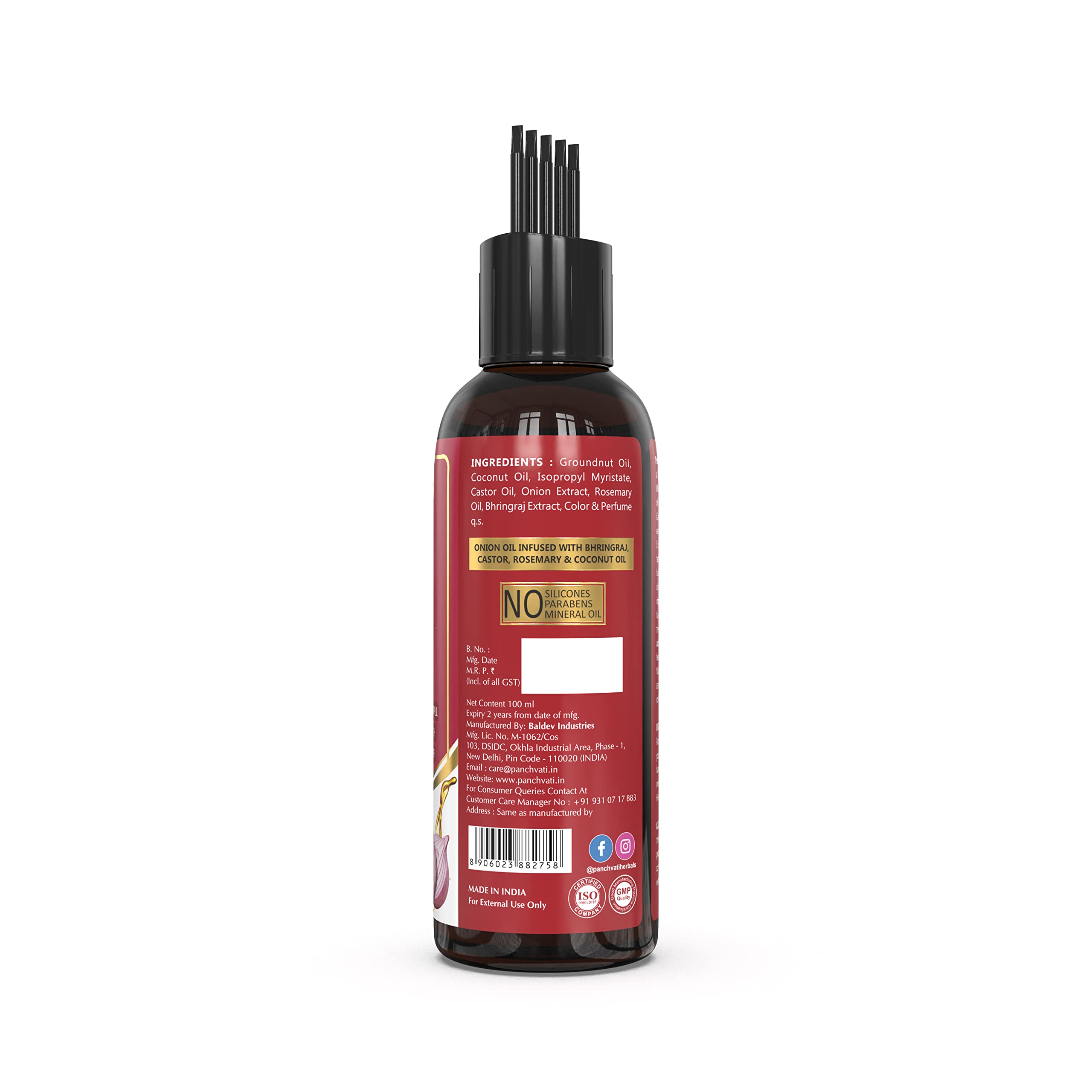 Panchvati Herbals Onion Oil 100ml - Natural Hair Growth Treatment for Men & Women - Reduces Hair Fall & Repairs Damage - Pack of 1 - Perfect for Daily Scalp Massage & Hair Care Routine