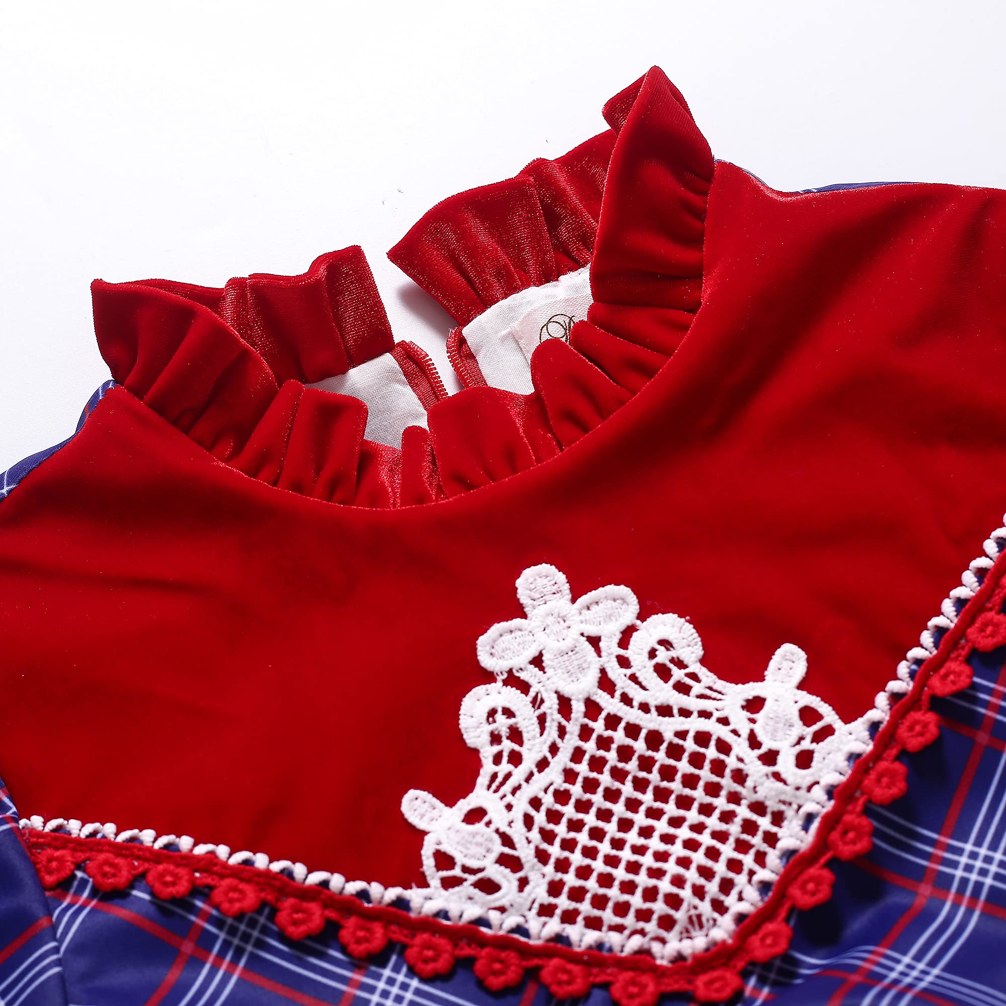 Pettigirl Girls Winter Vintage Burgundy Plaid Lace Ruffle Dress Suit - Stylish Holiday Outfit for Kids & Teens | Perfect for Christmas, Family Gatherings & Special Occasions