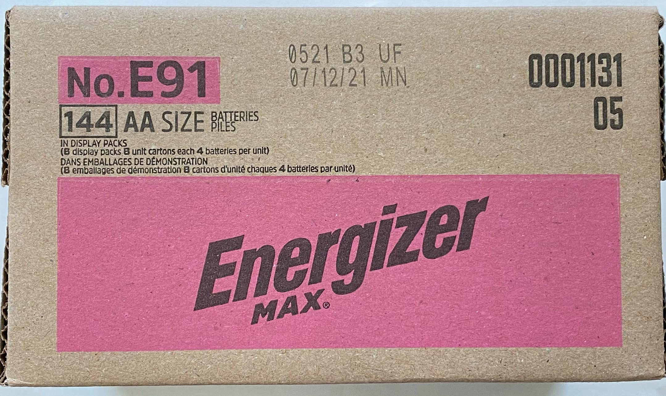 Energizer Max E91 AA Batteries (144 Count) - Long-Lasting Alkaline Batteries Made in USA - Perfect for Toys, Flashlights, Remote Controls & Electronics