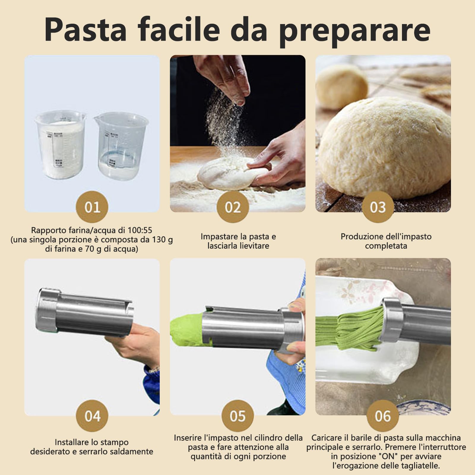 Electric Pasta Maker Machine - Handheld Noodle Press & Extruder for Homemade Pasta, Sausage | Portable Kitchen Tool for Italian Cuisine, Family Cooking & Restaurant Use (White)