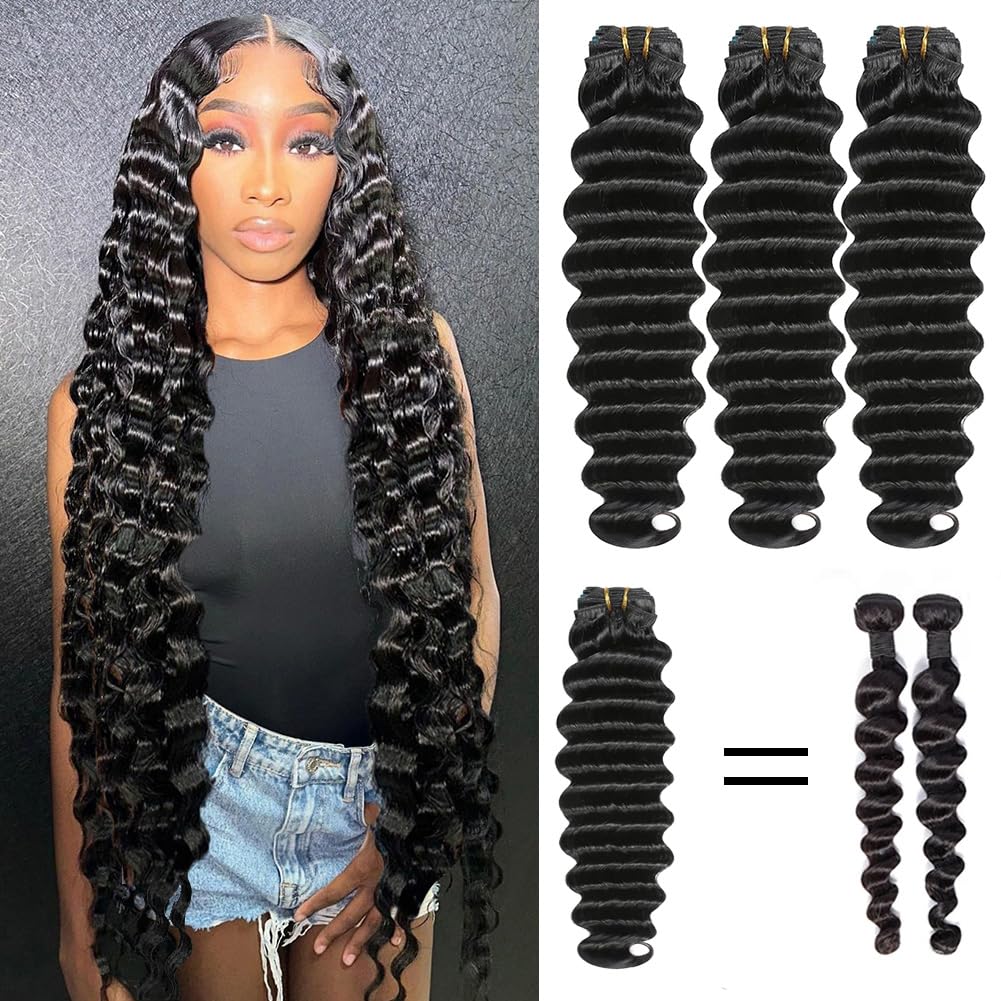 YISEA 18 20 22 Inch Deep Wave Human Hair Bundles - 100% Virgin Brazilian Hair, 3 Bundles Set, Natural Black, 16A Grade, Thick & Full | Perfect for Sew-in, Clip-in Extensions & Natural Hairstyles