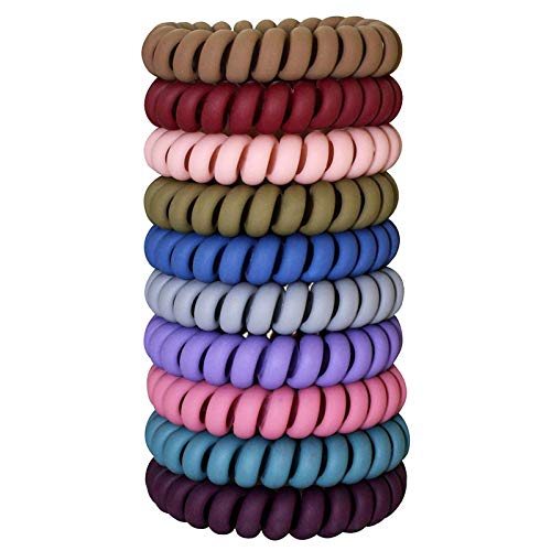 10 Pack Spiral Hair Ties - Coil Hair Ties & Phone Cord Hair Rings for Women & Girls (Ponytail Holders, No Damage Hair Accessories) - Perfect for Workouts, Yoga, School & Everyday Use