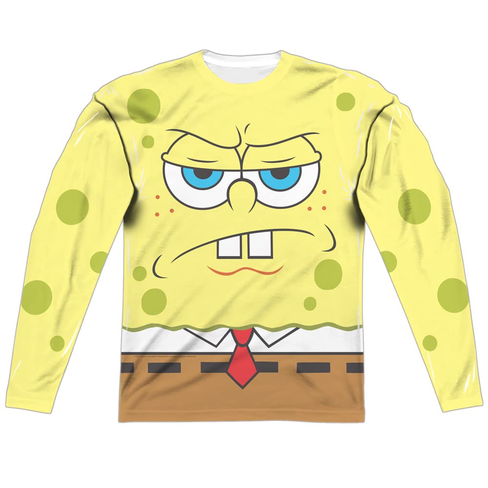 Popfunk Classic Spongebob Squarepants Unisex Adult Long Sleeve T-Shirt - Halloween Costume, Cartoon Character Tee for Men & Women (Front/Back Print) - Perfect for Cosplay, Theme Parties & Casual Wear