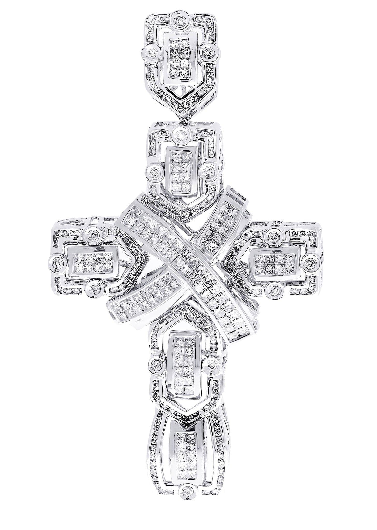 14K White Gold Diamond Cross Pendant - 4.33 Carats, 26.89 Grams - Elegant Religious Jewelry for Women, Perfect for Baptism, Confirmation & Special Occasions