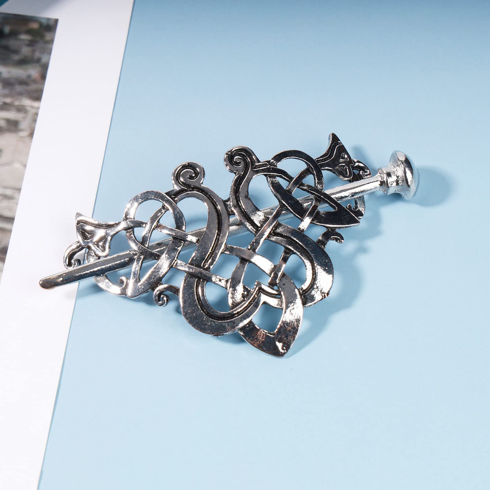 Viking Celtic Hair Stick Silver Knot Hairpin for Women - Retro Hair Accessory for Weddings & Cosplay