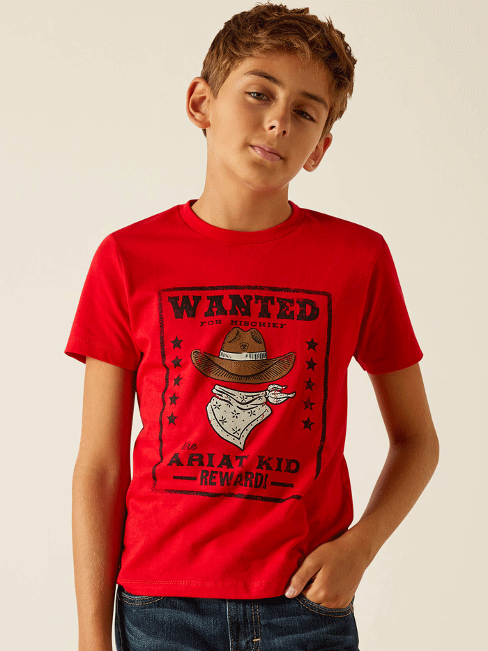 Ariat 10051429 Kids Wanted For Mischief Red T-Shirt - Comfortable Cotton Tee for Playful Adventures & Everyday Wear