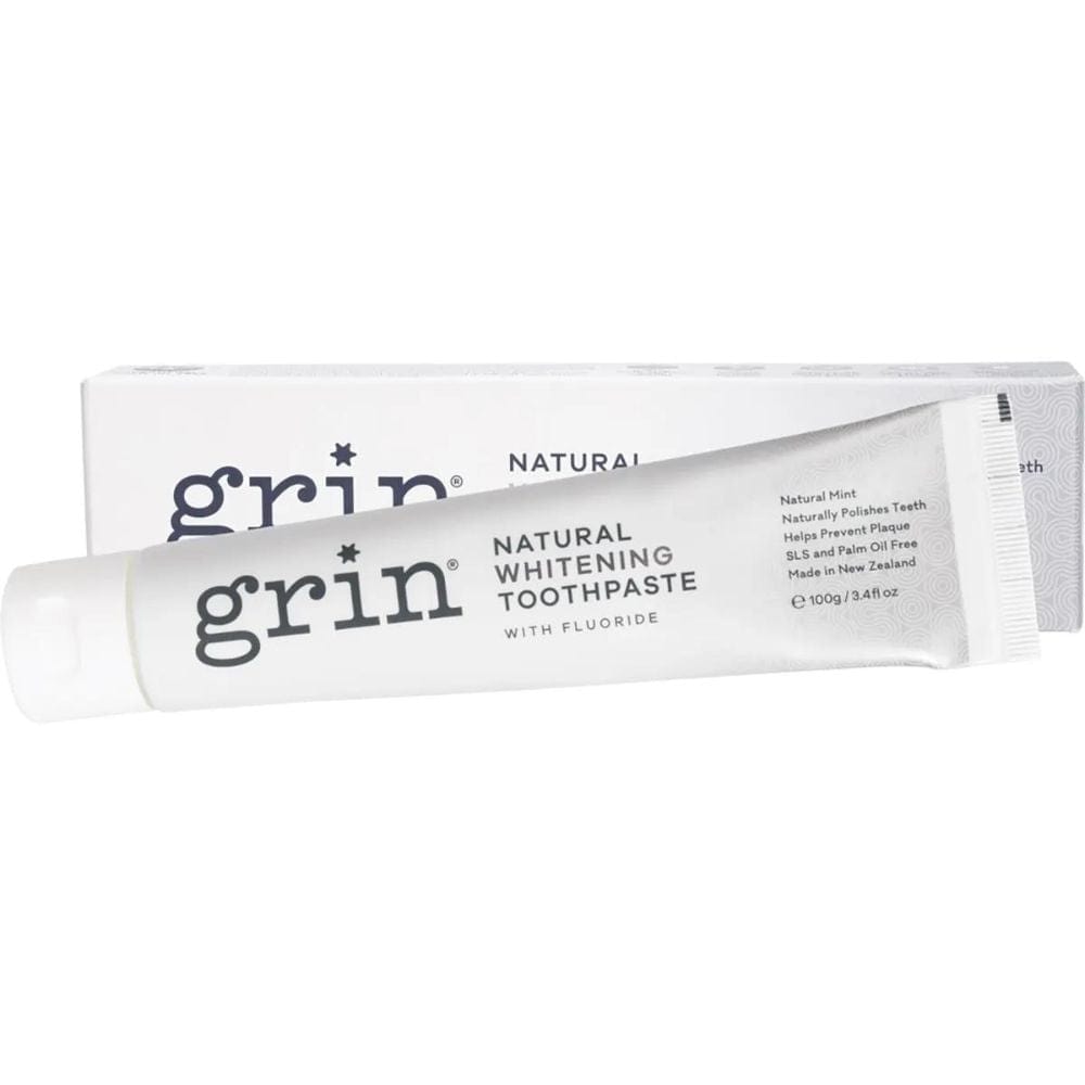 Grin Natural Whitening Toothpaste with Fluoride - 100g Fresh Mint Toothpaste for Teeth Whitening & Cavity Protection - Perfect for Daily Oral Care & Bright Smile