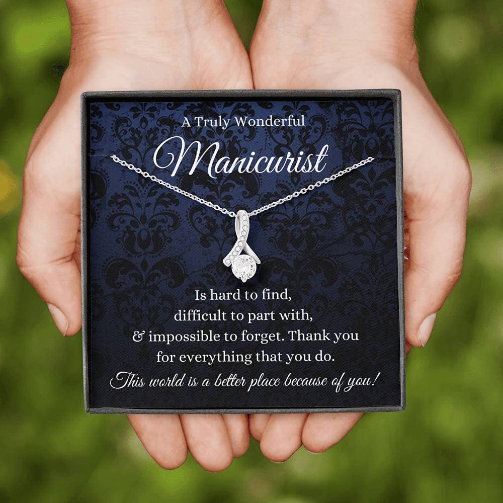 Handmade Personalized Message Card Jewelry Necklace - Elegant Petit Ribbon Pendant for Nail Technicians & Artists (White & Gold) | Perfect Christmas Gift for Manicurists, Nail Artists & Creative Professionals