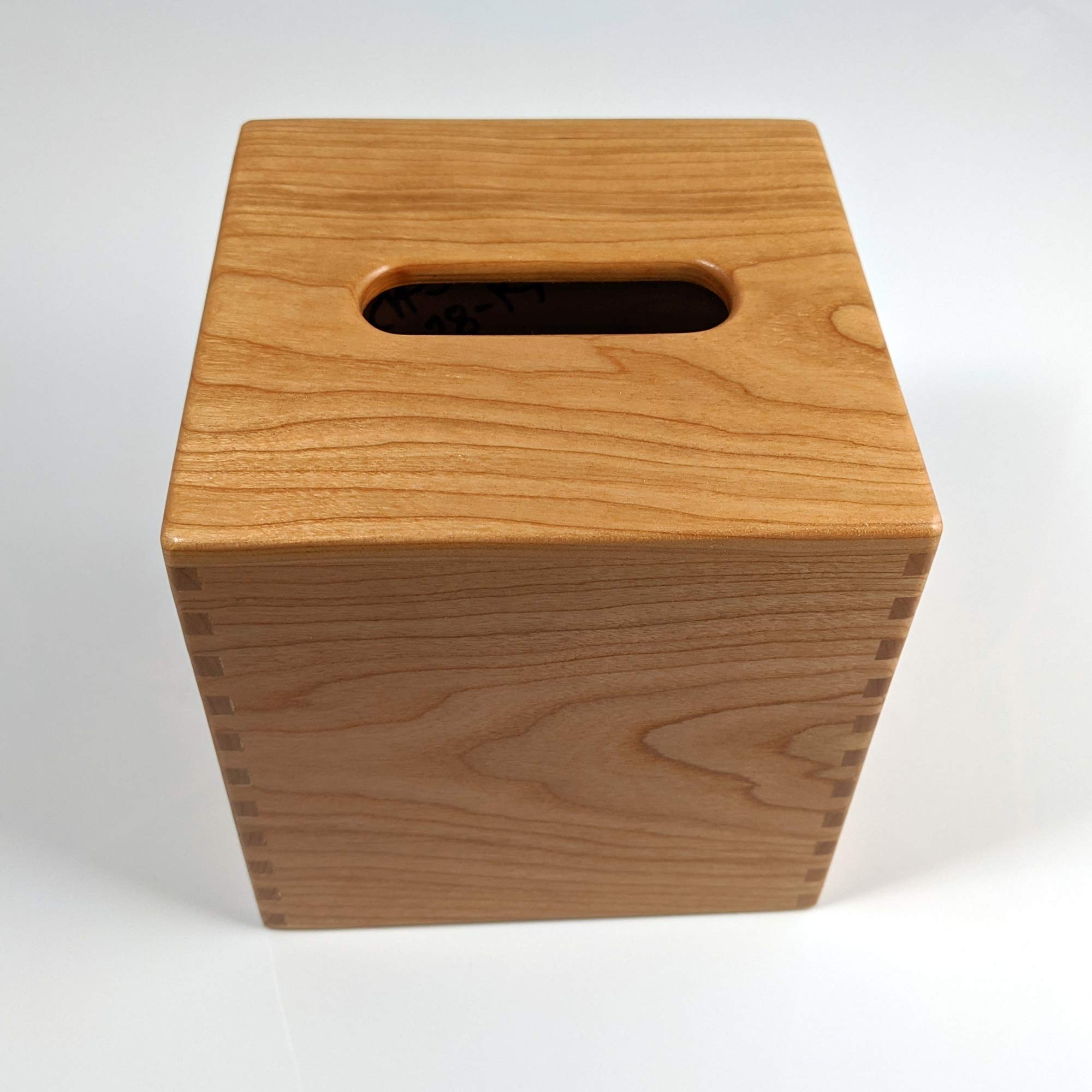 Handmade Cherrywood Tissue Box Cover - Solid Wood Square Cube Design with Box Jointed Sides - Home Decor for Living Room, Bedroom & Bathroom - Boutique Style Tissue Holder