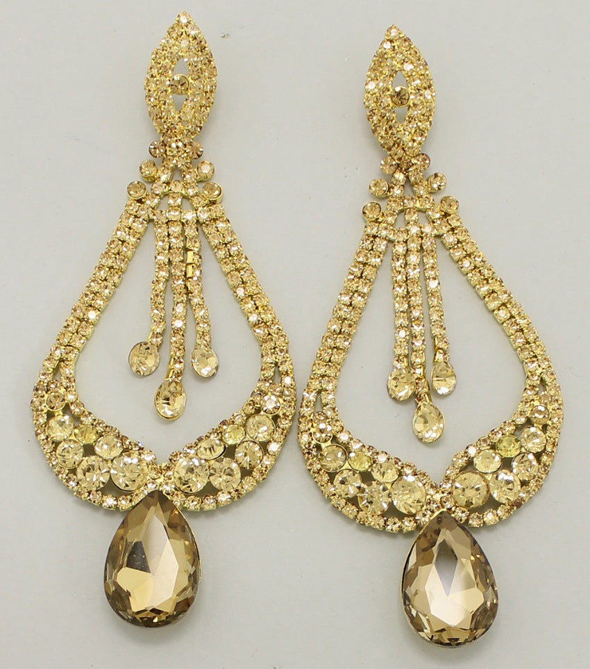 Gold Pageant Earrings for Women - Elegant Miss America Style Jewelry - Perfect for Pageants, Prom, Weddings & Special Occasions