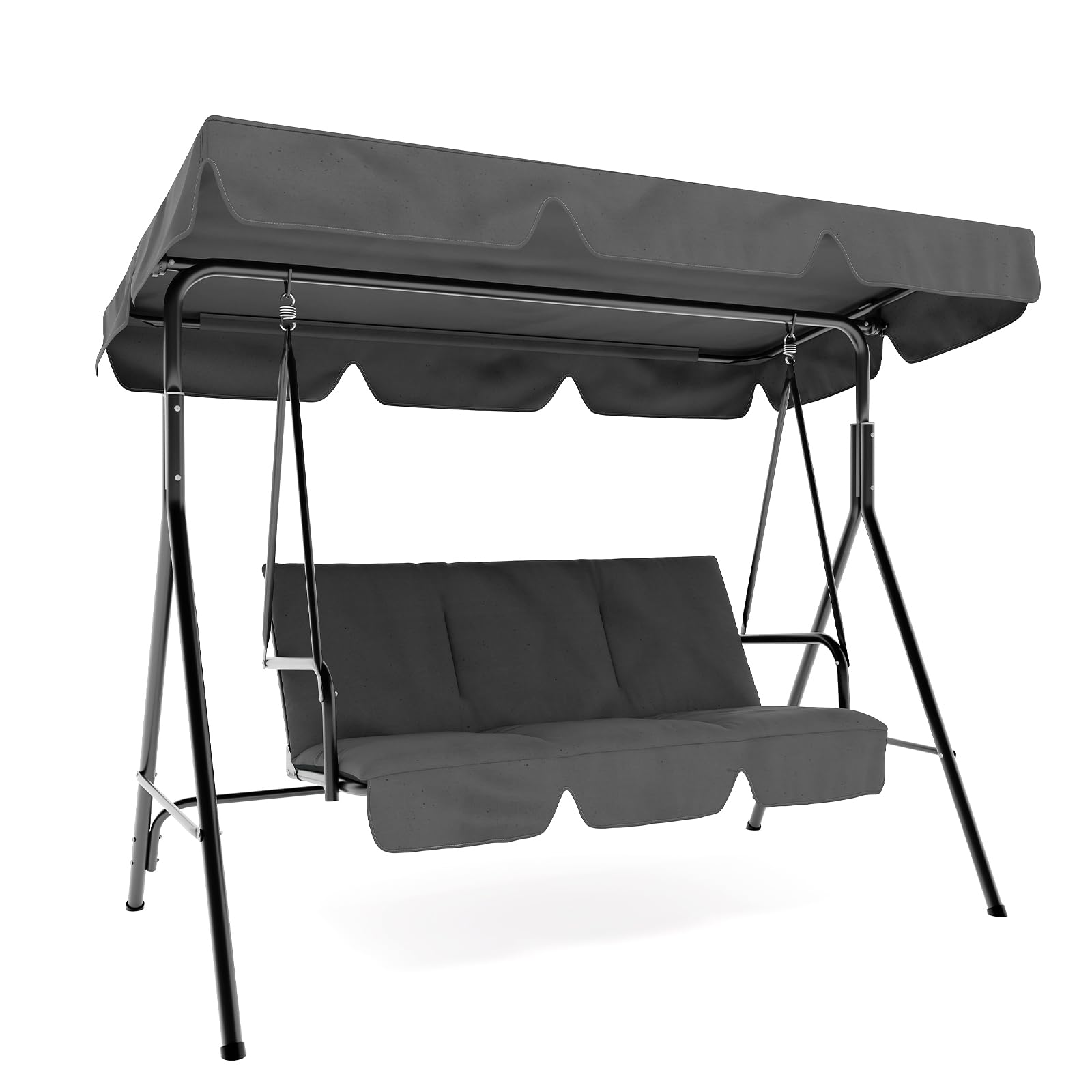 GARVEE 3-Person Patio Swing Chair with Convertible Canopy - Outdoor Hanging Glider Lounge Chair with Adjustable Tilt Shade for Porch, Garden, Backyard & Poolside Relaxation