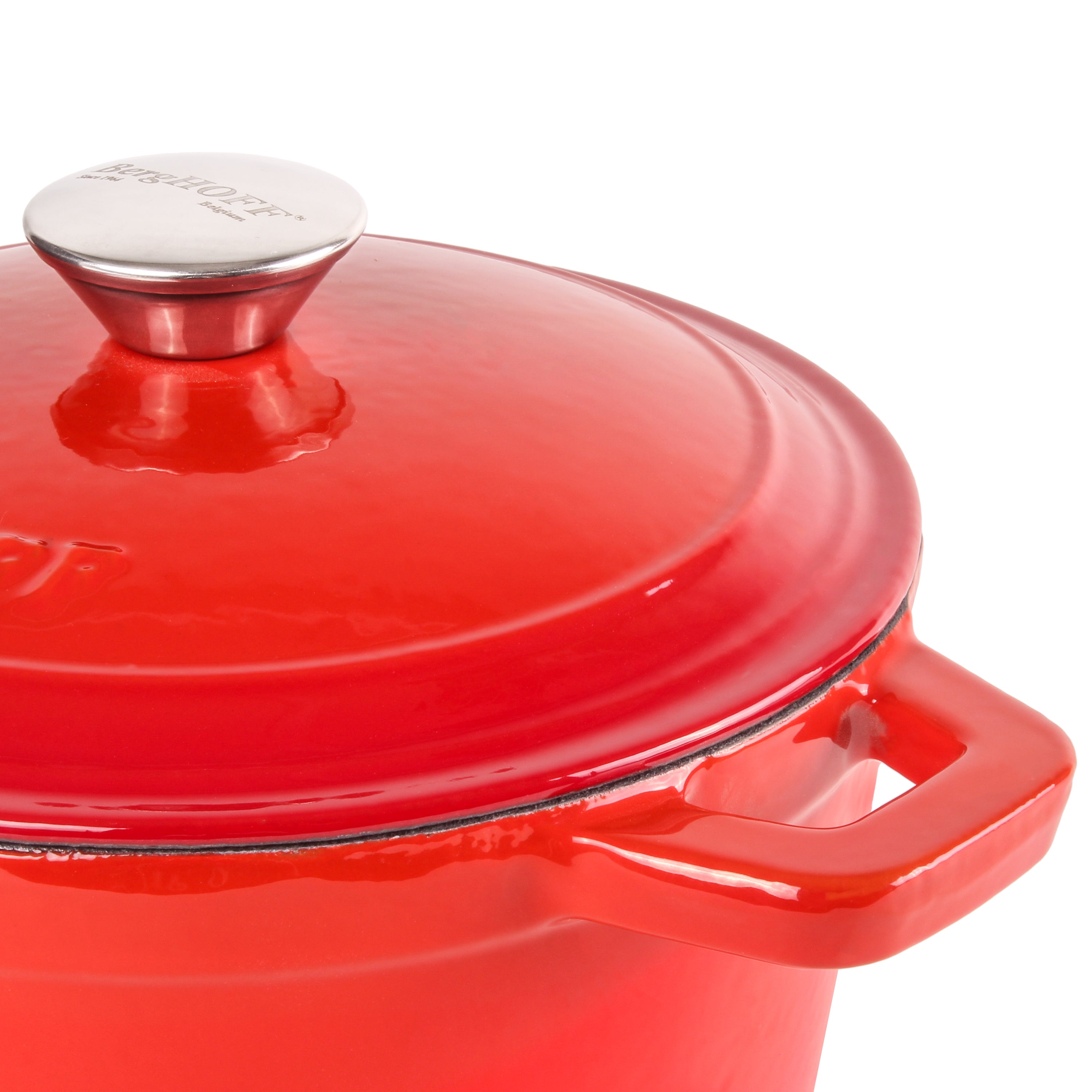 BergHOFF Neo Cast Iron 7-Quart Round Dutch Oven with Lid - Red | Heavy Duty Enameled Cookware for Braising, Stewing & Baking | Perfect for Stovetop, Oven & Campfire Cooking