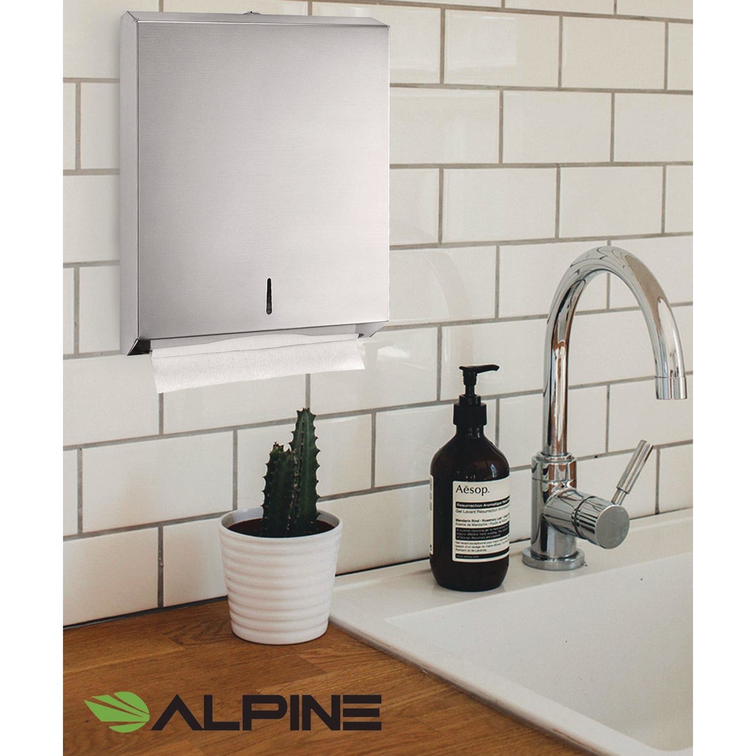 Alpine Industries Vertical C Fold Paper Towel Dispenser - Brushed Stainless Steel Multi Fold Towel Holder (14.5
