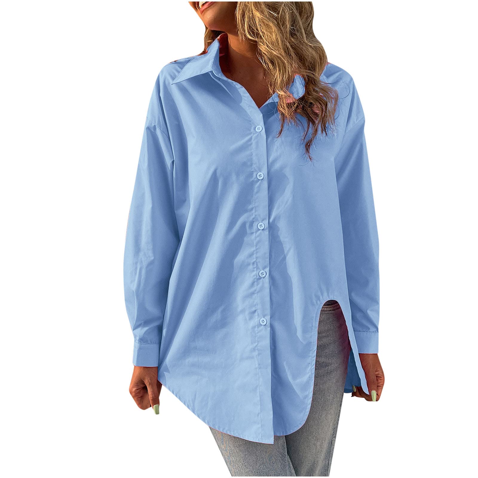 Elegant Women's Button Down Shirts 2023 - Long Sleeve Chiffon Blouses for Work & Casual Wear | Satin V-Neck Tops for Fall Fashion | Perfect for Office, Dating & Special Occasions