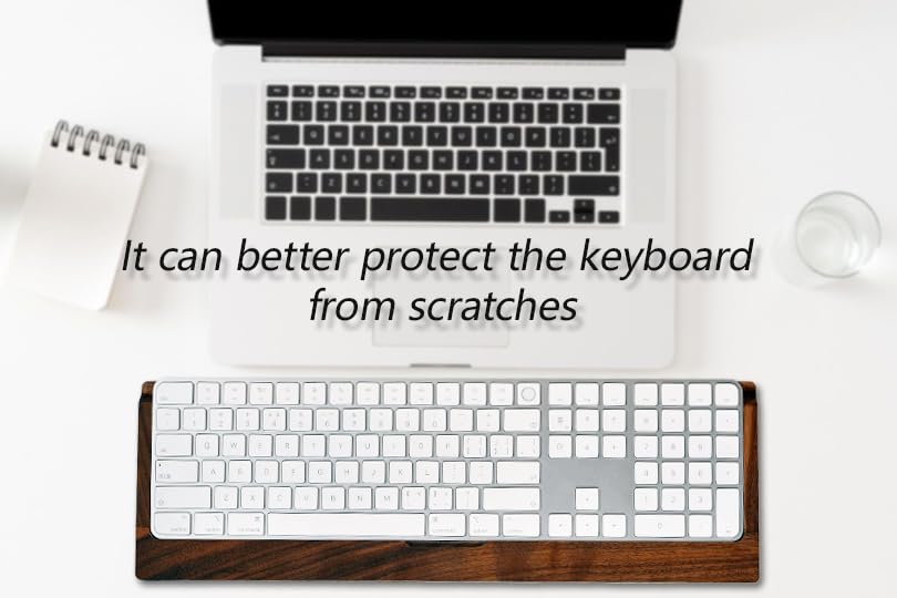 Premium SAMDI Apple iMac Stand Base with Stainless Steel/Wooden Keyboard Tray - Magic Keyboard Mounting Platform in Black Walnut - Perfect for Home Office & Workspace Organization