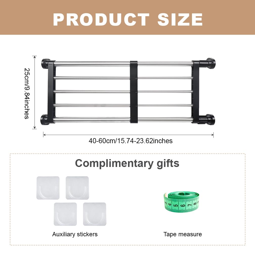 Hershii Expandable Closet Organizer - Adjustable Tension Shelf Rod, Metal Storage Rack for Wardrobe, Kitchen & Bathroom - DIY Cabinet Divider (15.75-23.62 Inches, Black) - Perfect for Small Spaces & Closet Organization