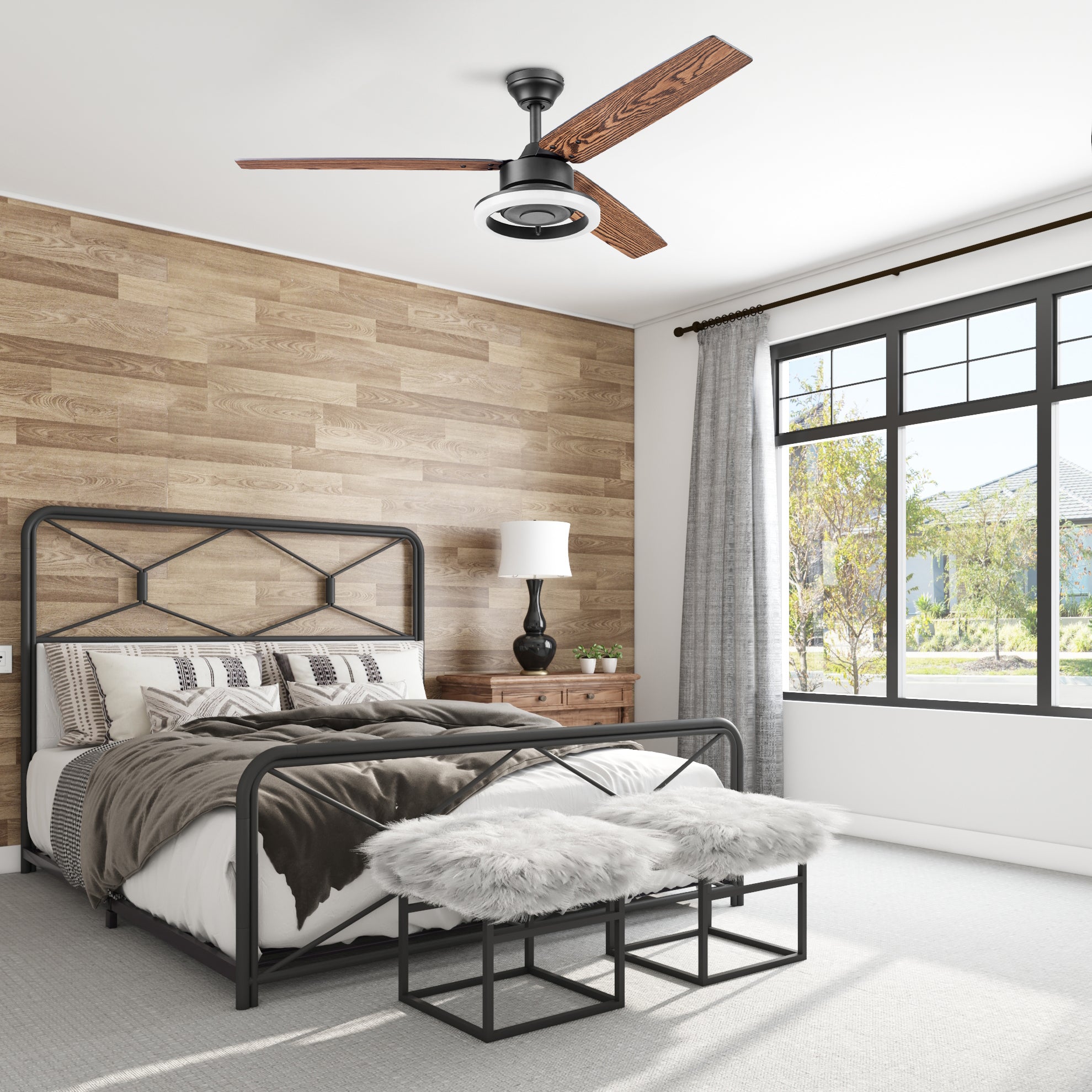 52 Inch Matte Black Orbis Ceiling Fan with Remote Control - Energy Efficient, Quiet Operation for Living Room, Bedroom, and Office