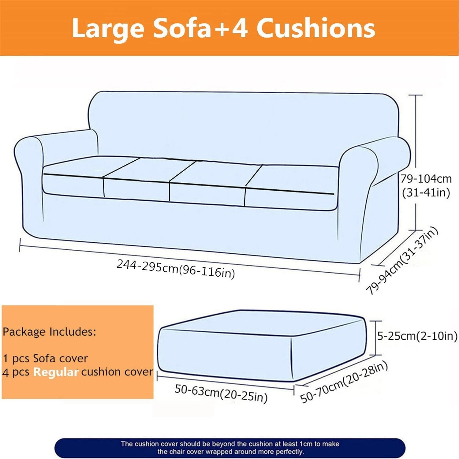 Soft Polar Fleece Stretch Sofa Slipcover with Elastic Band & Separate Seat Cushion Covers - Anti-Slip Living Room Couch Cover (Dark Grey, Large Sofa +4 Cushions) - Perfect for Home Decor, Pet Protection & Furniture Refresh
