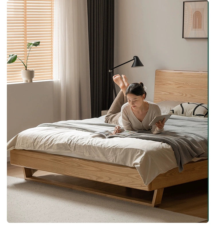 Solid Oak and Ash Wood Nordic Minimalist Floating Bed Frame - Perfect for Modern Bedroom, Guest Room, and Loft Decor
