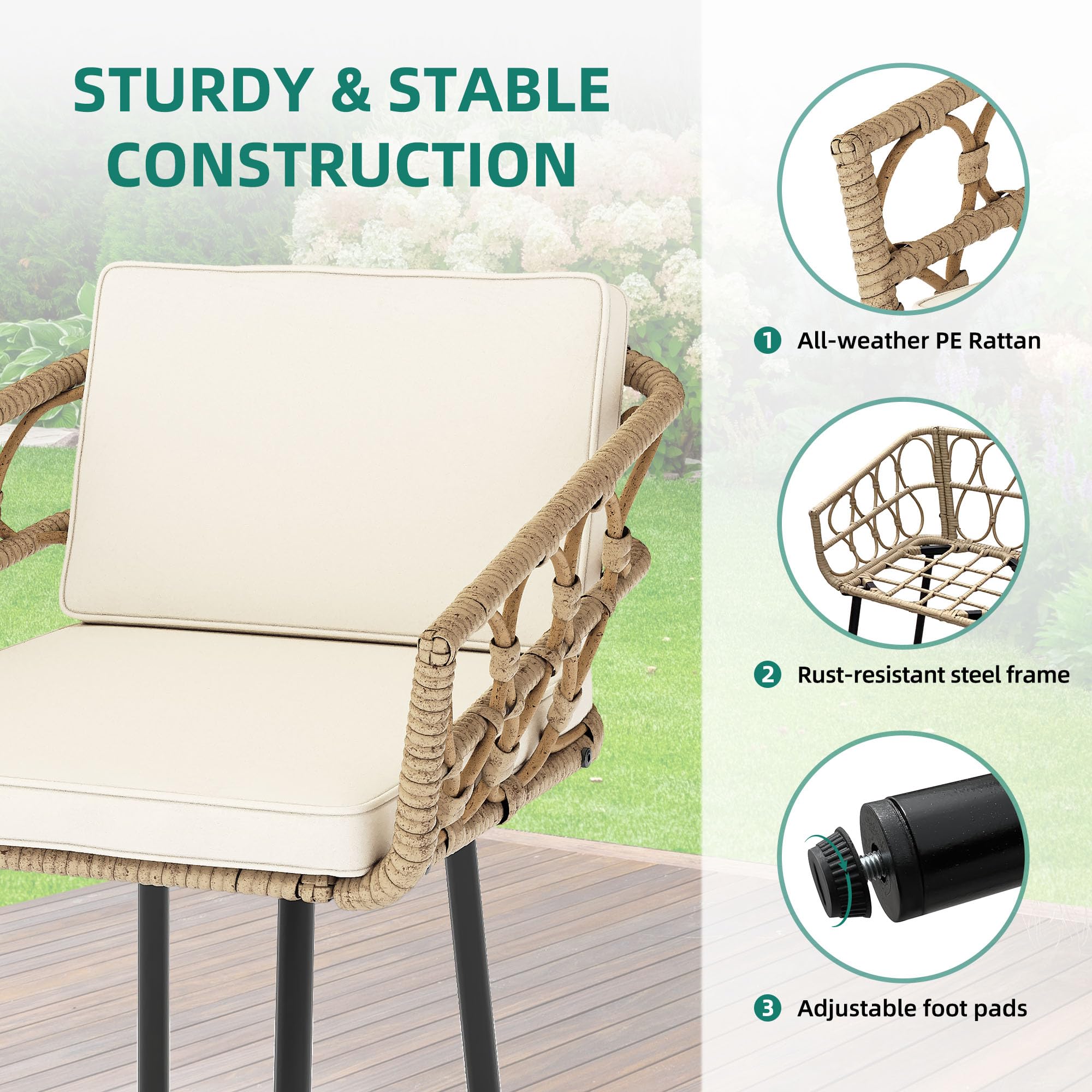 YITAHOME 4-Piece All-Weather Wicker Patio Furniture Set - Outdoor Bistro Conversation Set with Loveseat, Chairs, Table & Cushions for Backyard, Pool, Deck, Garden - Beige | Perfect for Outdoor Dining, Relaxing & Entertaining Guests