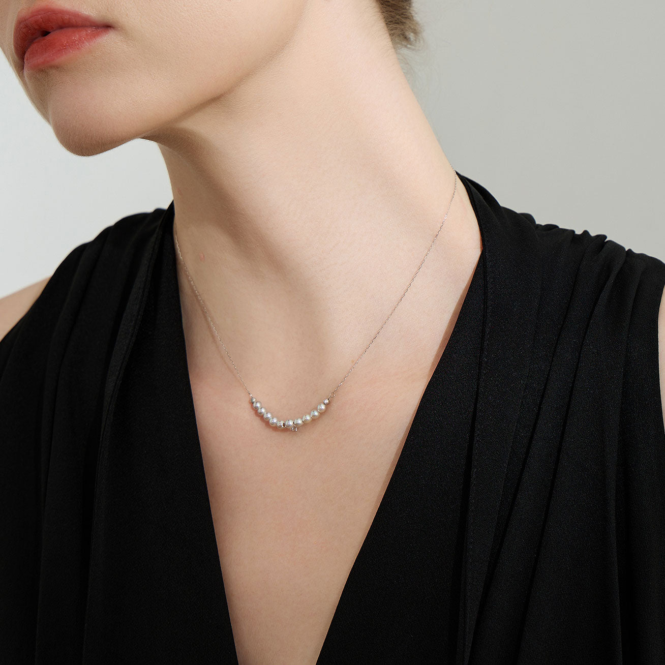 18K Solid Gold Akoya Pearl Necklace with Silver Blue Luster - Elegant Jewelry for Women, Perfect for Weddings, Parties & Special Occasions
