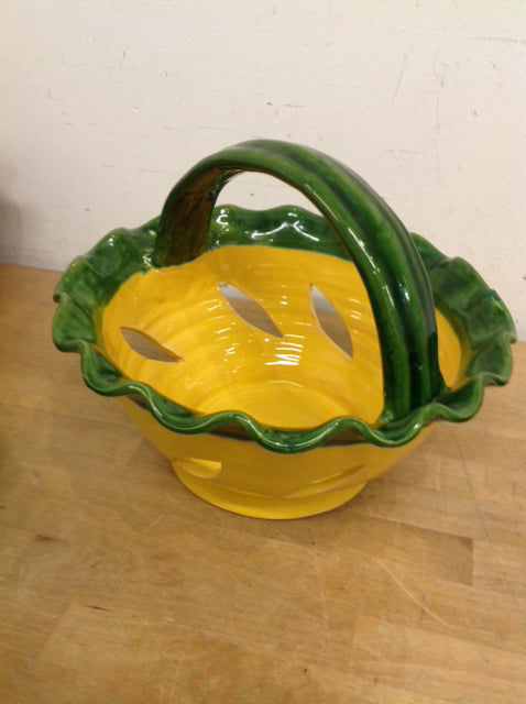 Handmade 12-Piece Portugal Yellow & Green Ceramic Basket Set - Perfect for Home Decor, Kitchen Storage & Gift Giving