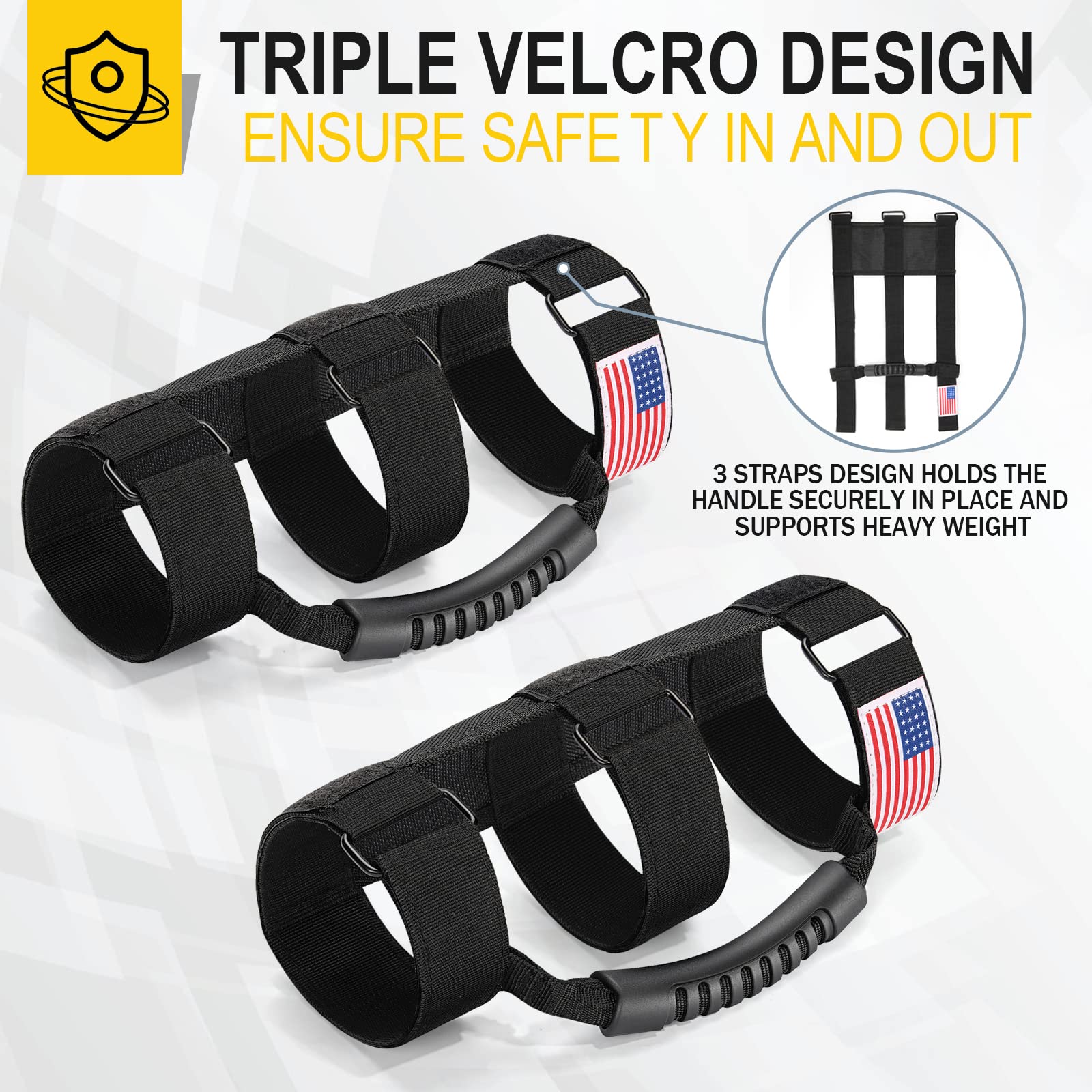 US Flag Roll Bar Grab Handles for 1955-2023 Jeep Wrangler JL JK TJ YJ & Gladiator - Heavy Duty Metal Buckle Off-Road Accessories - Perfect for Adventure & Trail Riding