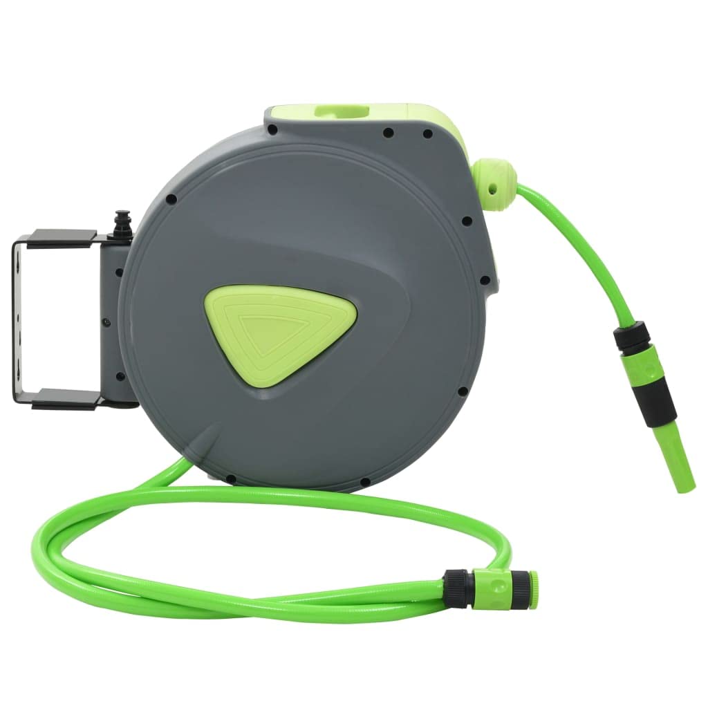 CHARMMA Automatic Retractable Water Hose Reel - Wall Mounted Garden Hose Storage (65.6ft + 6.6ft Extension) - Heavy Duty 7.5KG Capacity - Green - Perfect for Lawn Care, Car Washing & Outdoor Watering