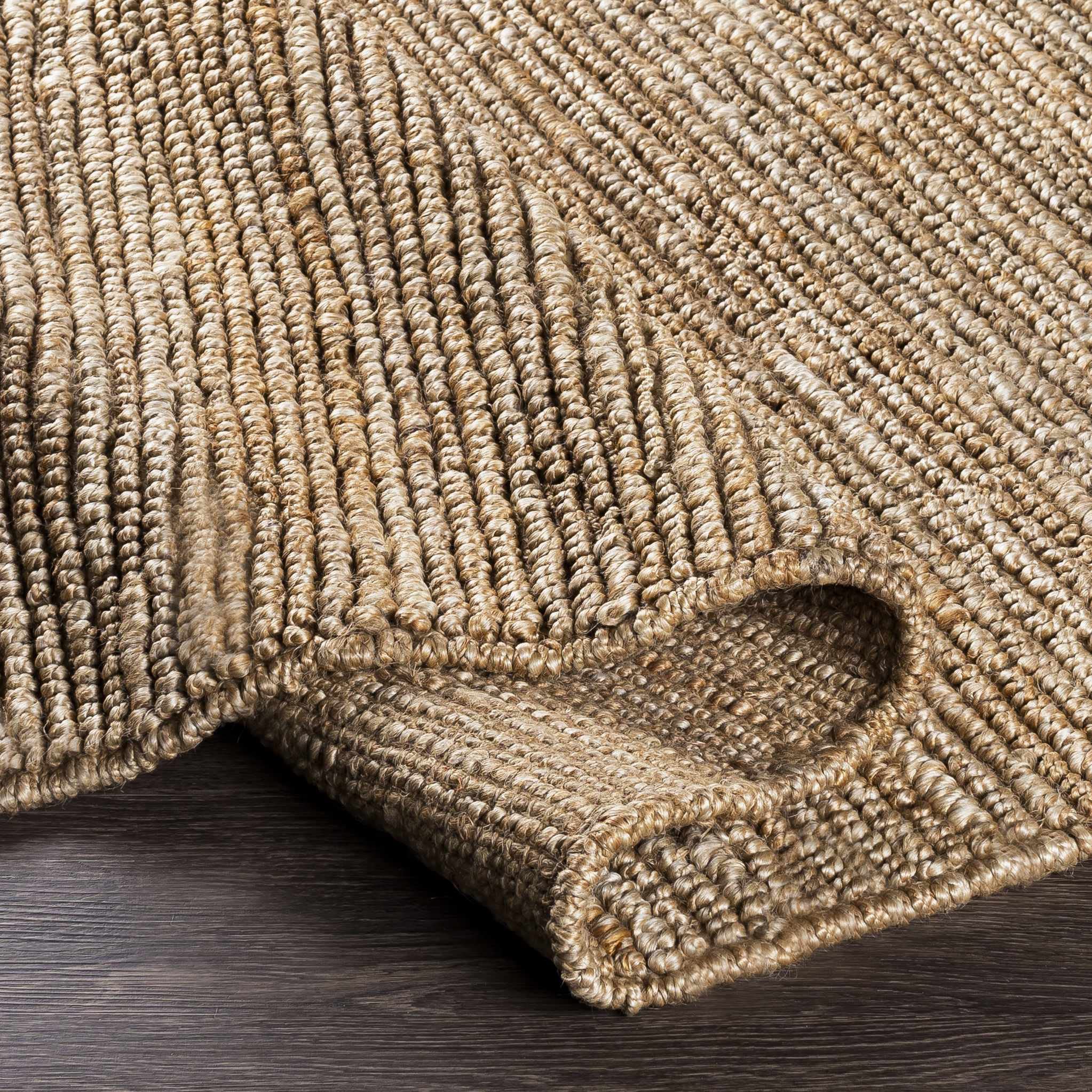 Hauteloom Glover Iantha Natural Jute Rug - Handwoven Sea Grass Area Rug - Eco-Friendly Farmhouse Style Carpet - Rattan Wicker Look - Brown & Beige - 3'6