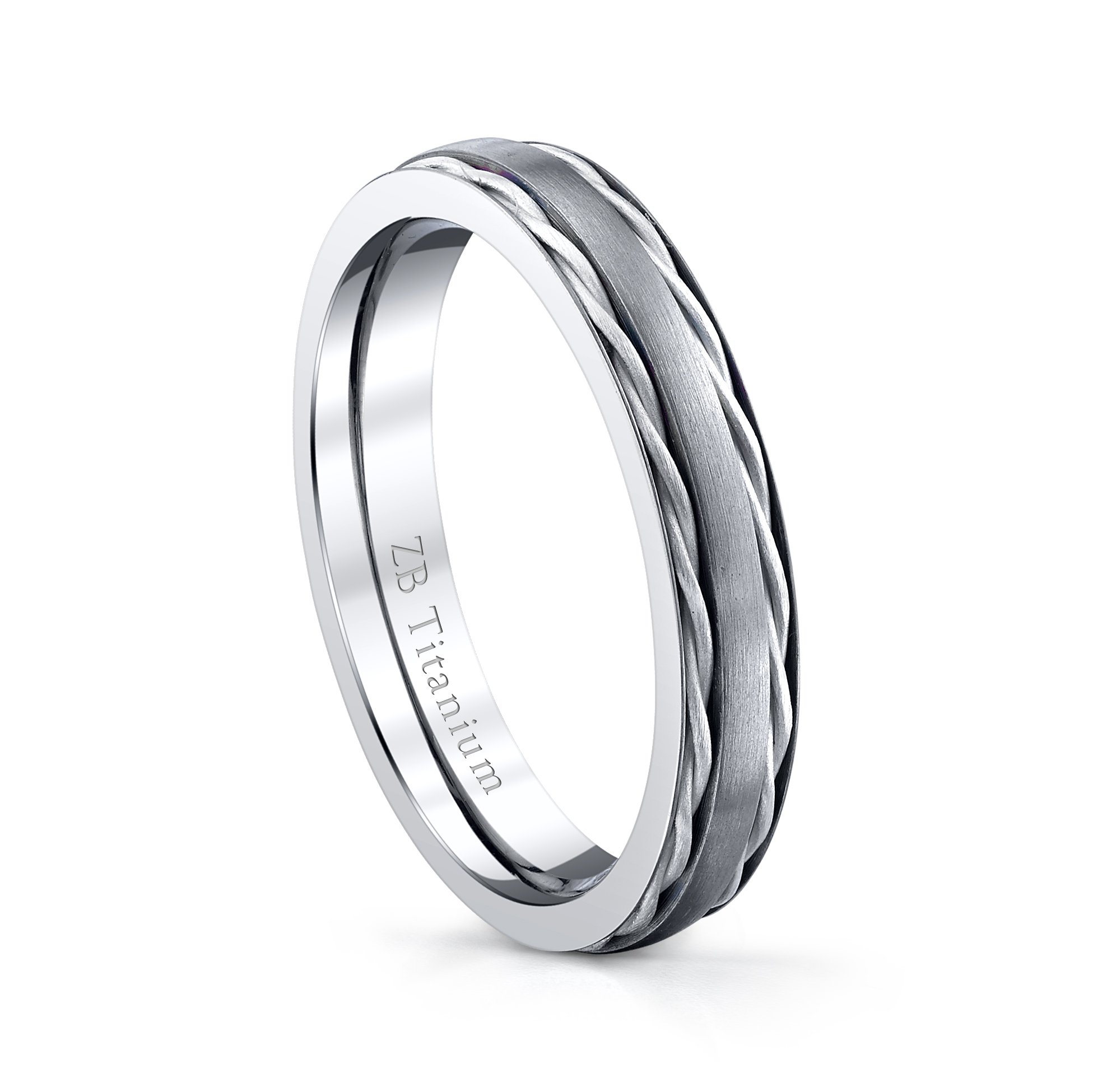 4MM ZB Titanium Wedding Band Ring for Women - Brushed Titanium Center with Sterling Silver Rope Inlays - Elegant Bridal Jewelry, Anniversary Gift, Promise Ring for Everyday Wear