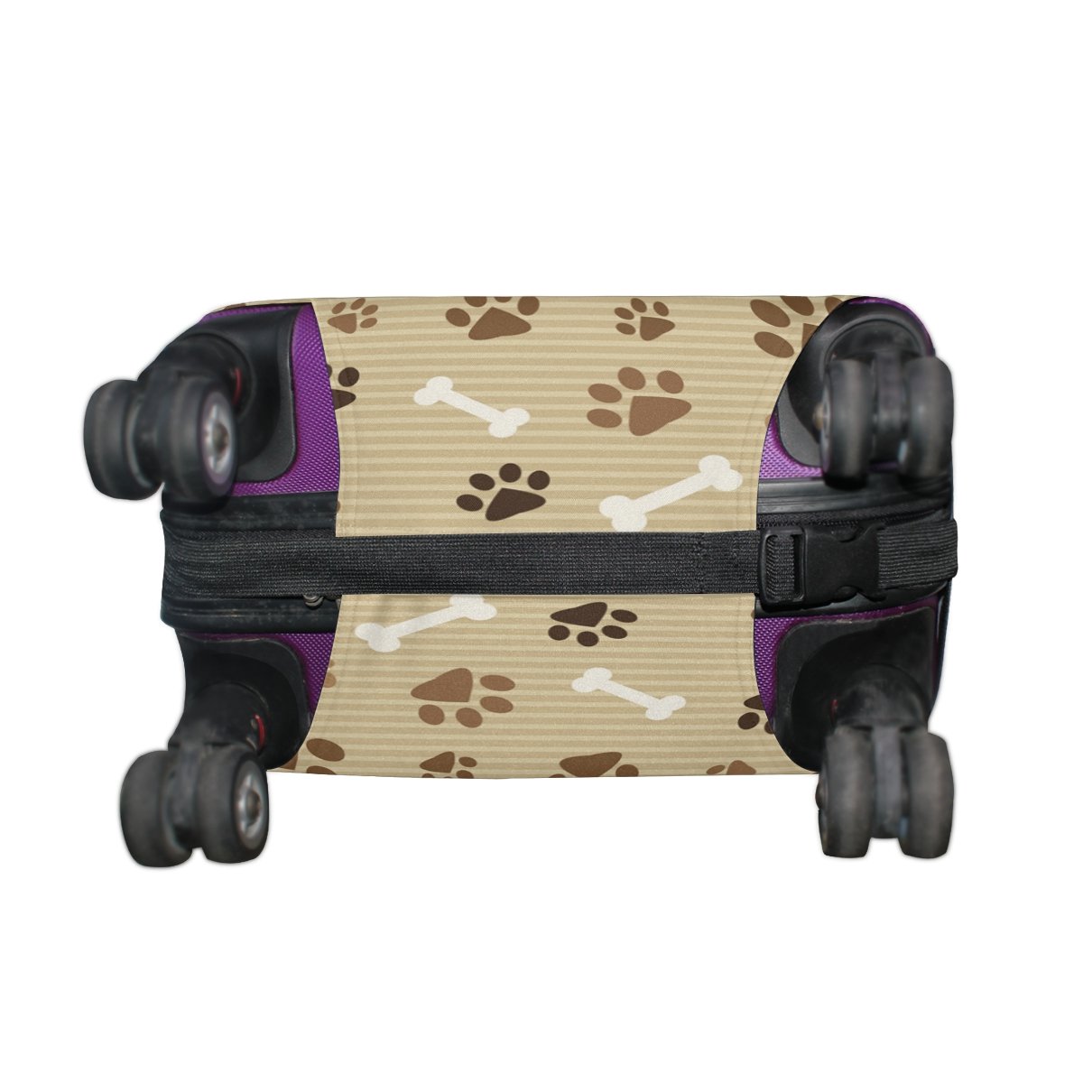 U LIFE Brown Striped Dog Paw Prints Luggage Cover - Waterproof Suitcase Protector for Travel | Perfect for Airplane, Train & Car Trips with Pets