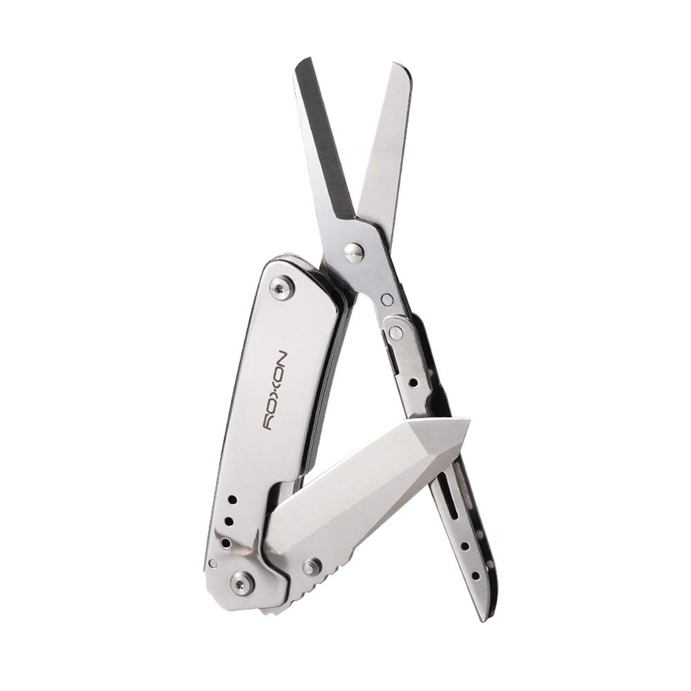 Roxon 2-in-1 Folding Pocket Scissors - Essential Multi-Tool for Home, Office & EDC with Belt Clip | Perfect for Camping, Travel & Everyday Carry