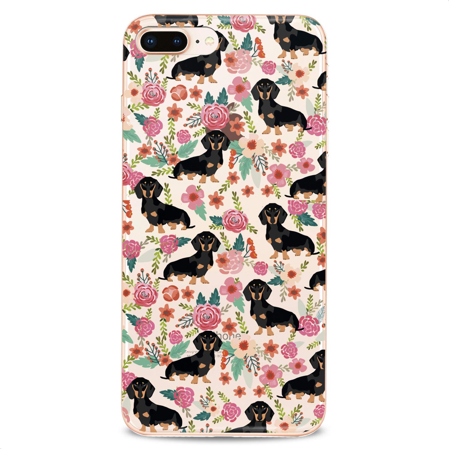 Premium TPU Phone Case for iPhone 16/15/14/13/12/11 Pro Max/Plus/Mini/XS/XR/X/8/7/6/5/SE - Cute Kawaii Floral Wiener Dog Design with Basset Hound Print - Slim Flexible Clear Silicone Protective Cover - Perfect for Everyday Use, School, Work & Gift Giving
