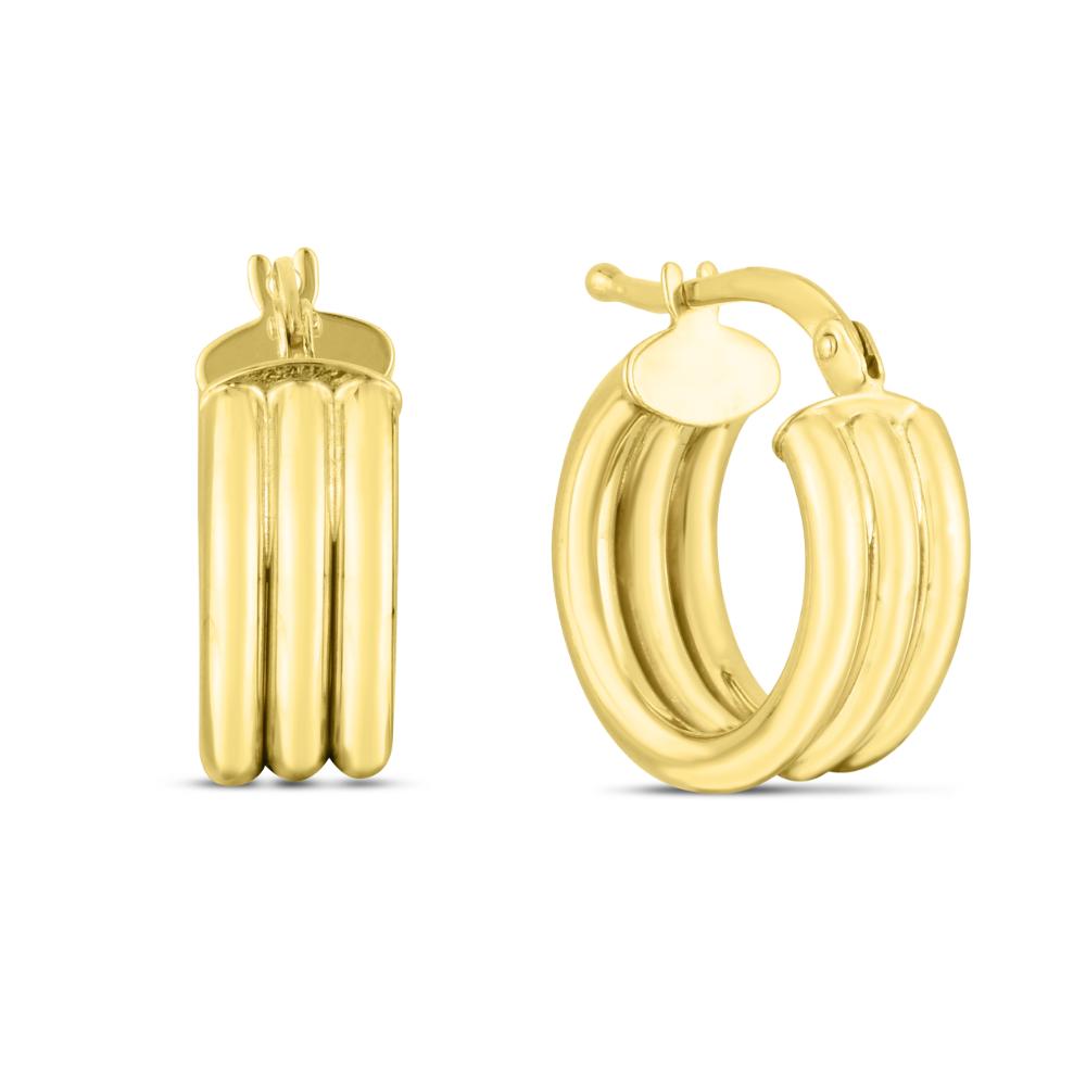 14K Gold 10mm Small Triple Row Round Hoop Earrings for Women - Elegant Everyday & Party Wear