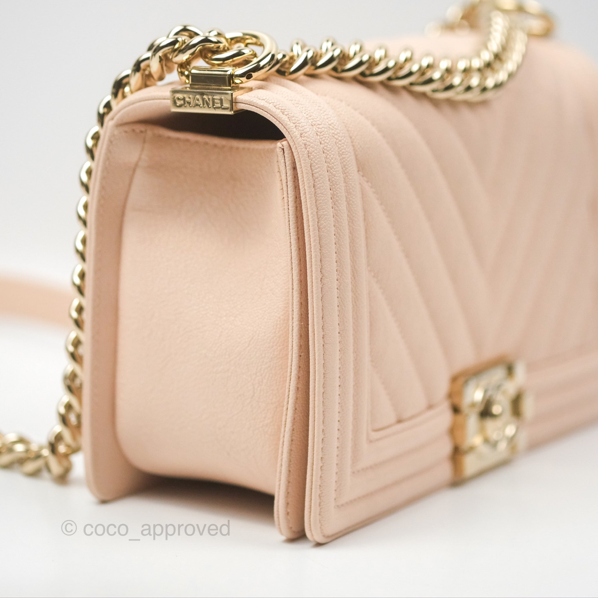 Chanel Chevron Medium Boy Bag in Light Pink Caviar Leather with Gold Hardware - Luxury Crossbody Bag for Women, Perfect for Parties & Evening Events