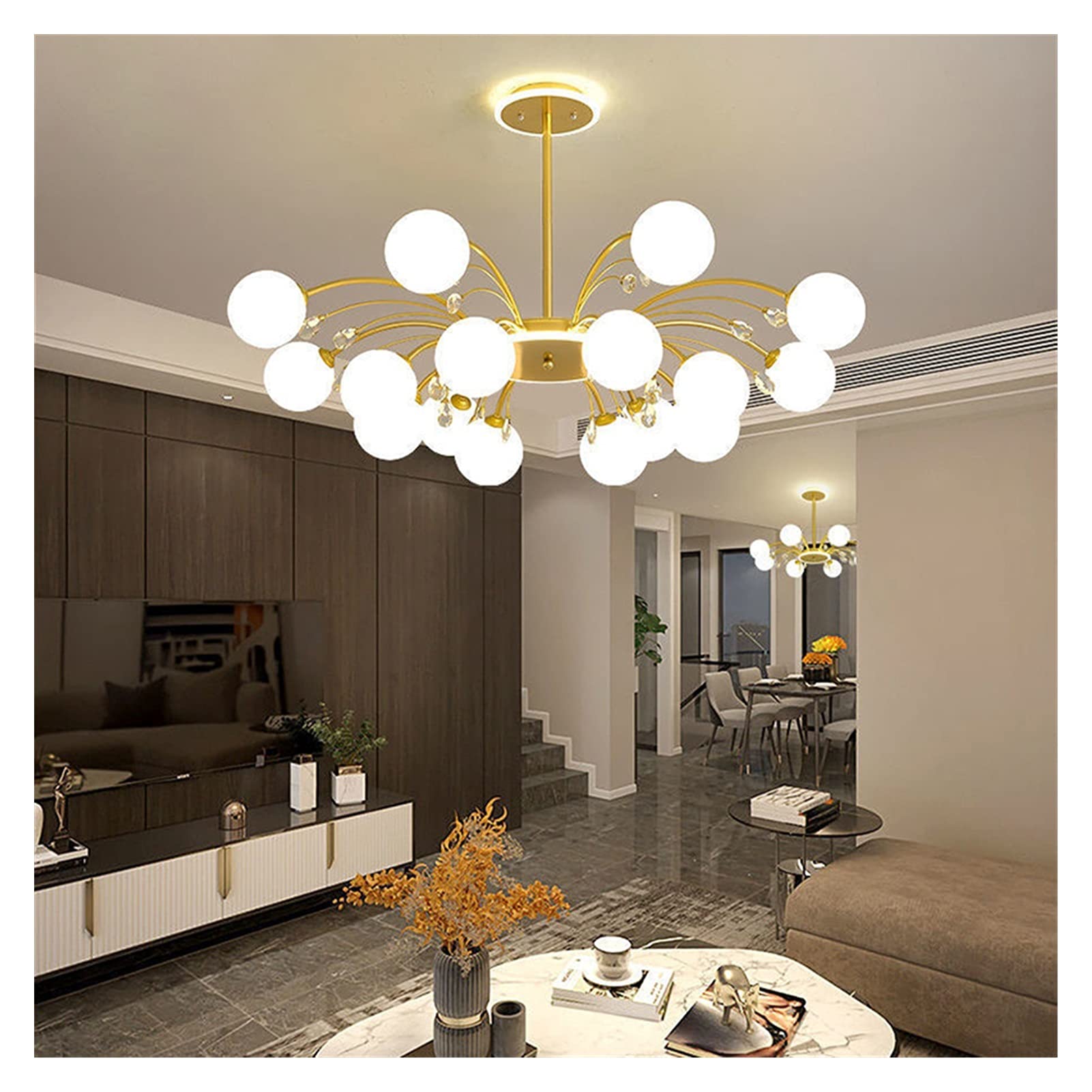Modern LED Chandelier - Gold/Black Glass Ball Pendant Light Fixture for Dining Room & Living Room | Nordic Style Ceiling Lamp with Warm White Bulbs | Perfect for Home Decor, Restaurant Lighting & Wedding Venues