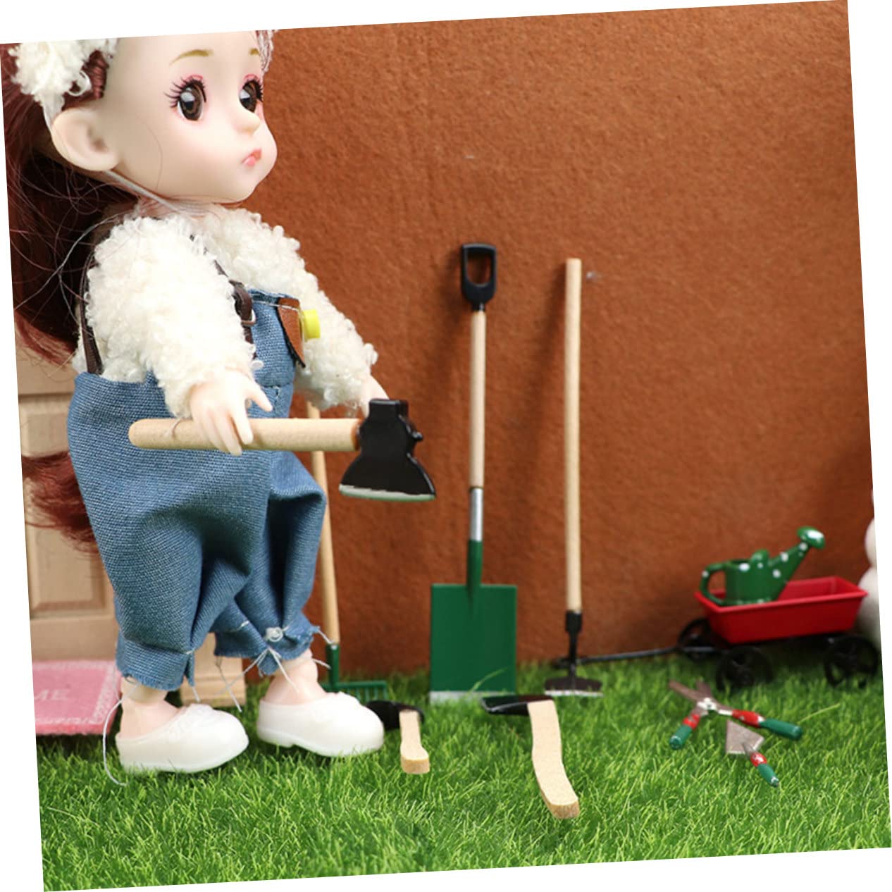 Miniature Gardening Tools Set - Dollhouse Garden Accessories with Wheelbarrow, Watering Can & Shovels | Perfect for Mini Fairy Gardens, DIY Terrariums & Dollhouse Landscaping Projects