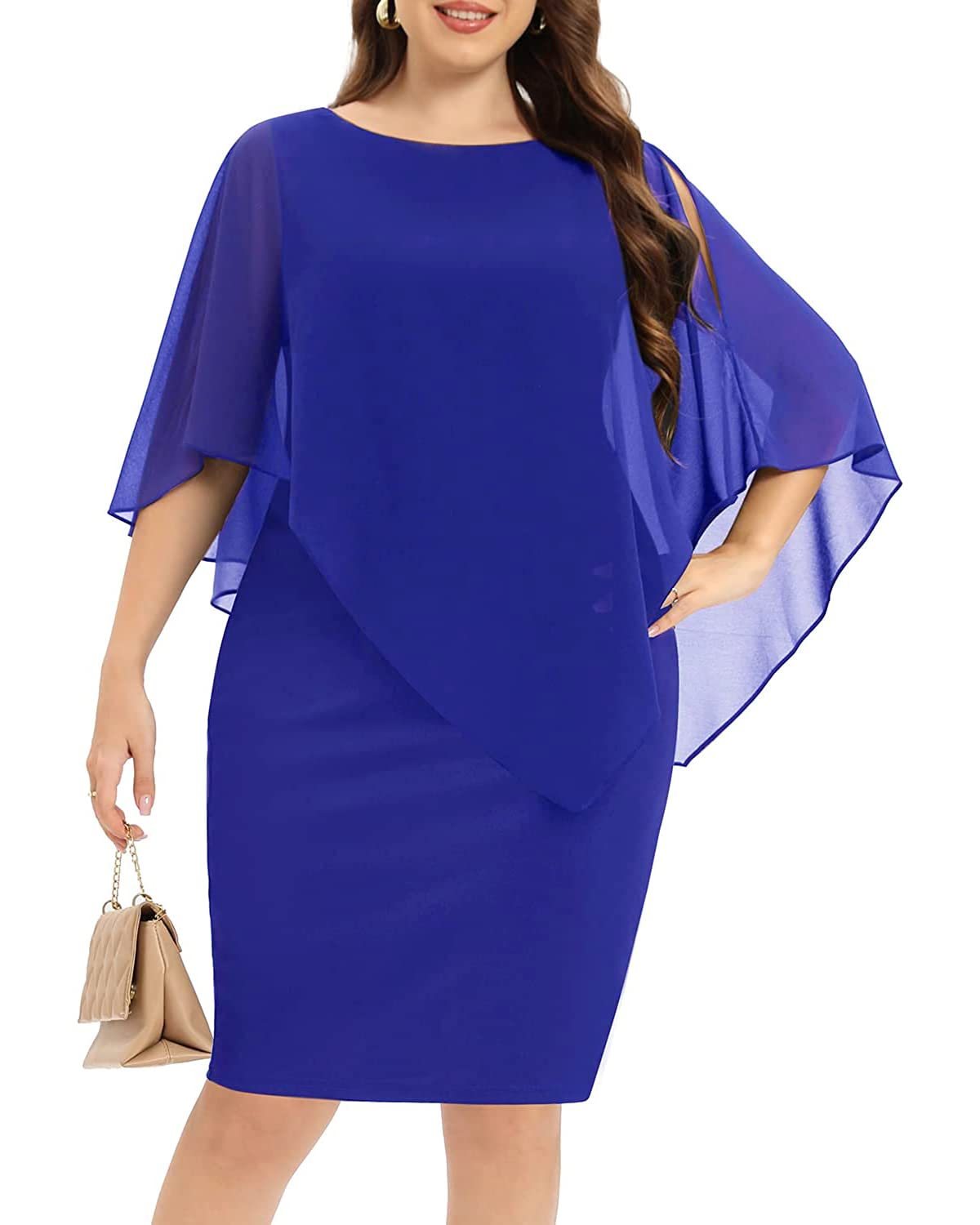 Elegant Plus Size Wedding Guest Dresses for Mother of the Bride - Semi Formal Cocktail Dress with Cape Detail | Perfect for Weddings, Parties & Special Occasions